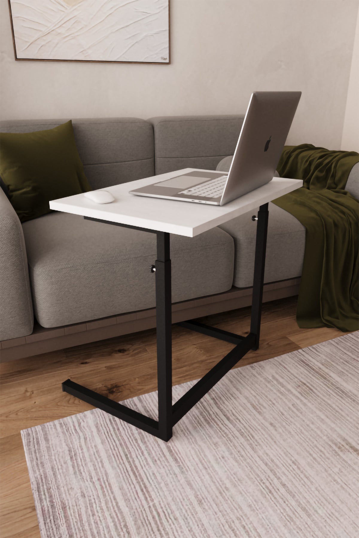 Flinder Ayarlanabilir Laptop Masası 60x40 | Kompakt Çalışma Masası & Sehpa Beyaz - Siyah