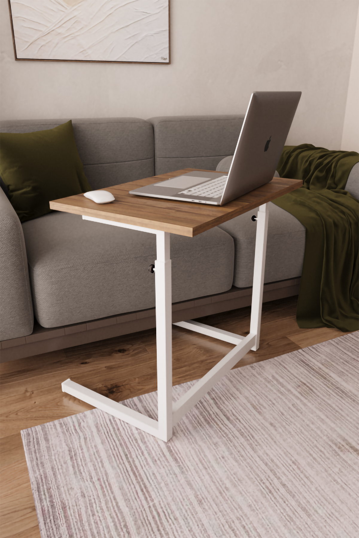 Flinder Ayarlanabilir Laptop Masası 60x40 | Kompakt Çalışma Masası & Sehpa Atlantik Çam - Beyaz