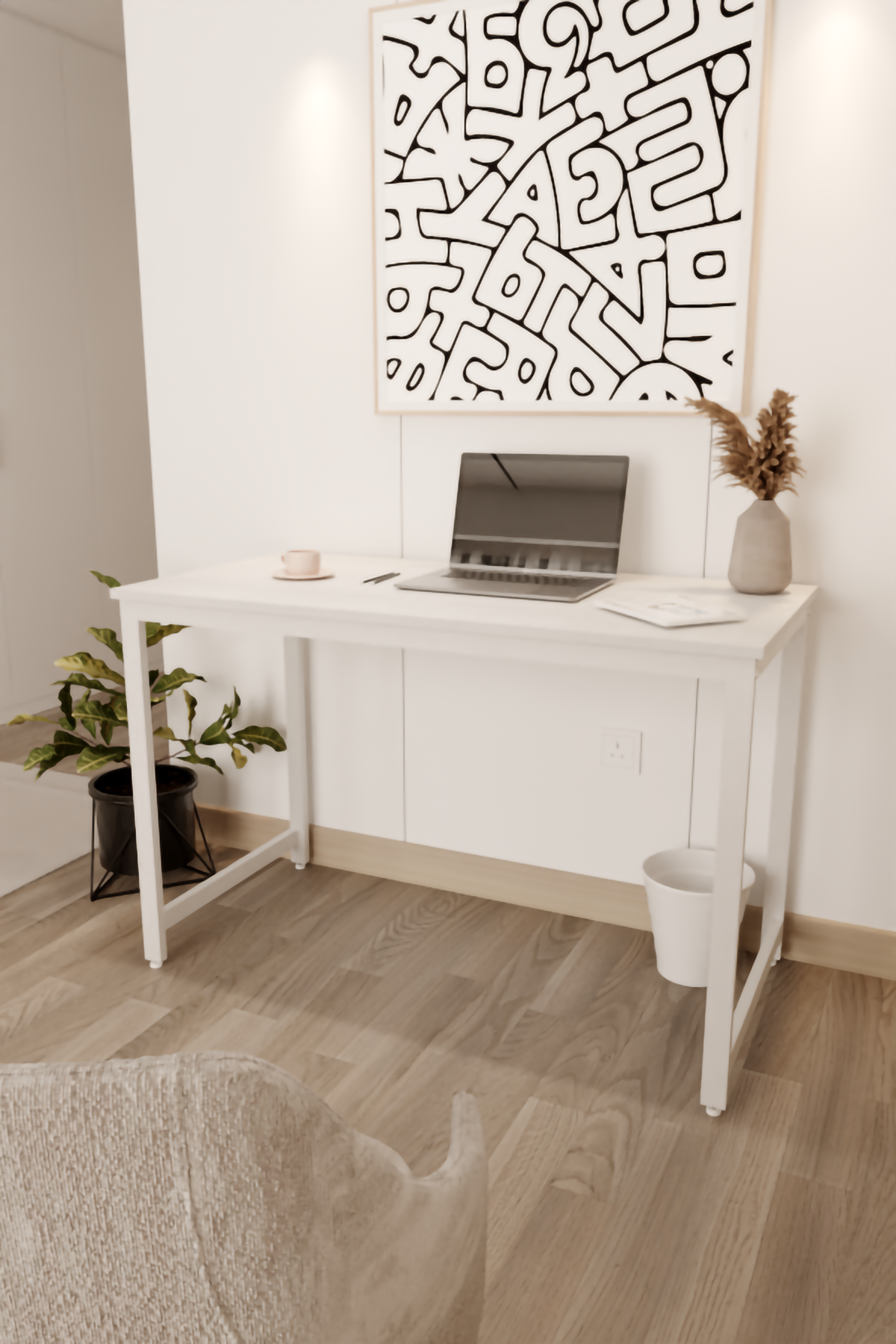 Flinder Çalışma Masası Bilgisayar Masası Ofis Masası 60x120 | Beyaz Yüzey – Beyaz Ayak