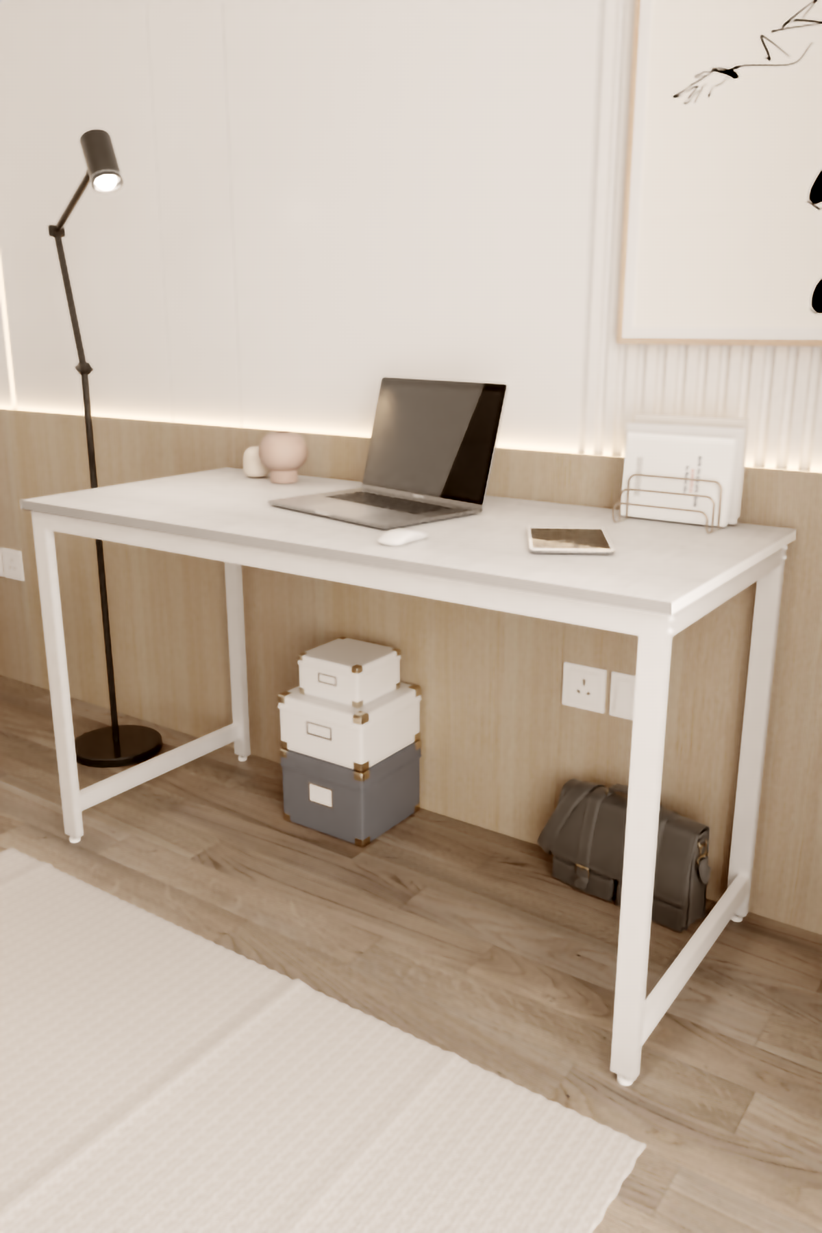 Flinder Çalışma Masası Bilgisayar Masası Ofis Masası 60x140 | Beyaz – Beyaz Ayak