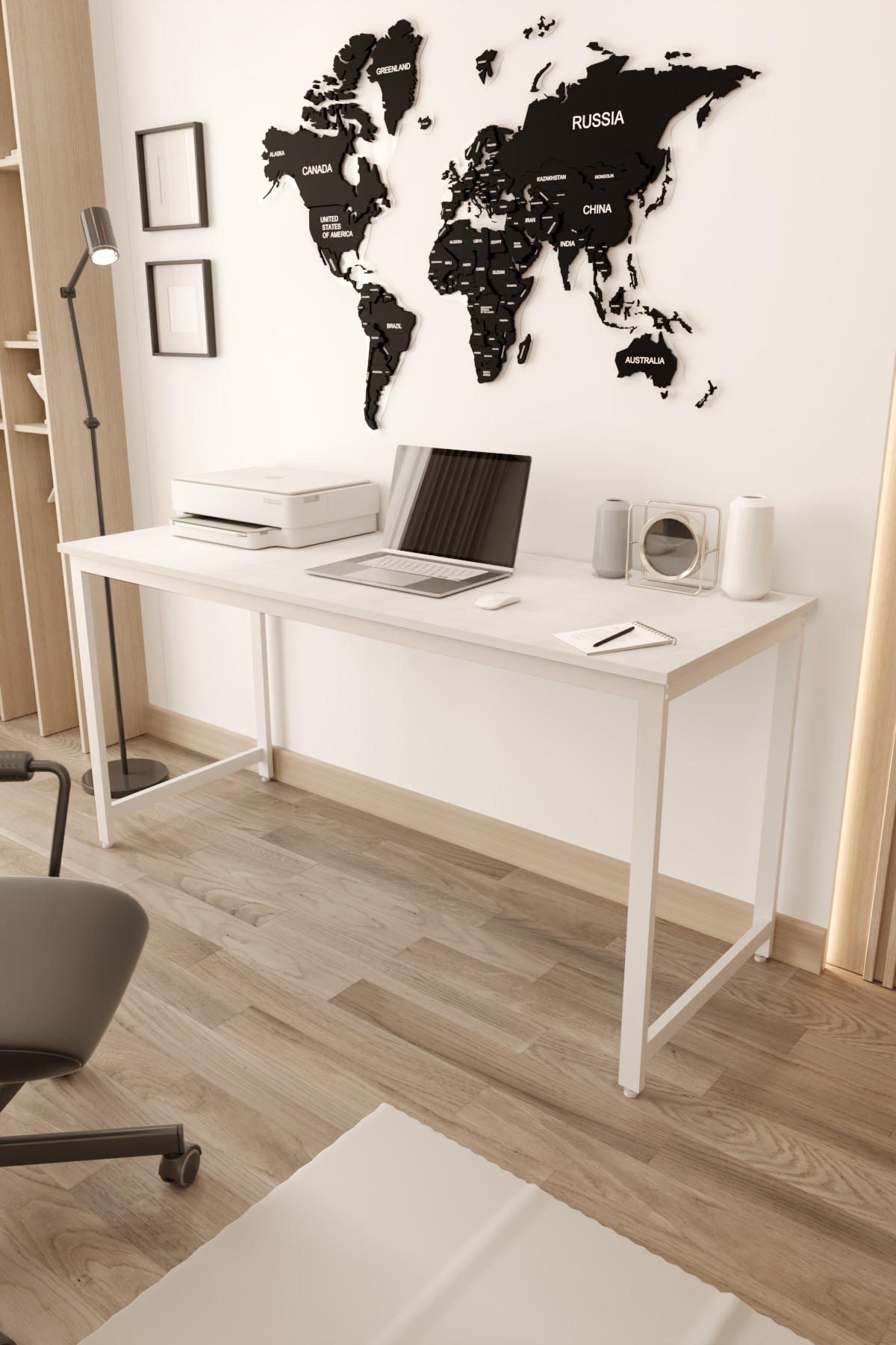 Flinder Çalışma Masası Bilgisayar Masası Ofis Masası 60x160 | Beyaz – Beyaz Ayak