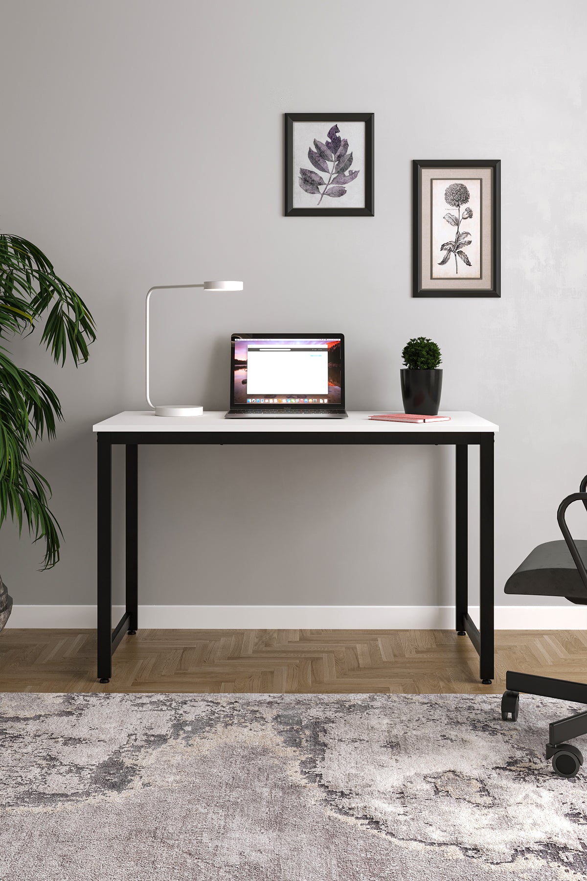 Flinder Çalışma Masası Bilgisayar Masası Ofis Masası 60x120 | Beyaz – Siyah Ayak