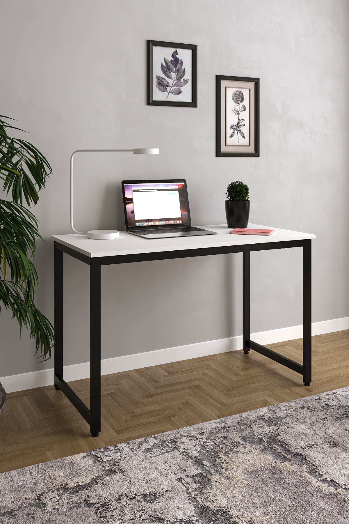 Flinder Çalışma Masası Bilgisayar Masası Ofis Masası 60x120 | Beyaz – Siyah Ayak