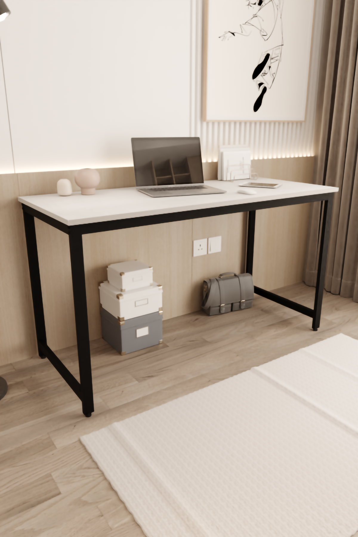 Çalışma Masası Bilgisayar Masası Ofis Masası 60x140 | Beyaz – Siyah Ayak