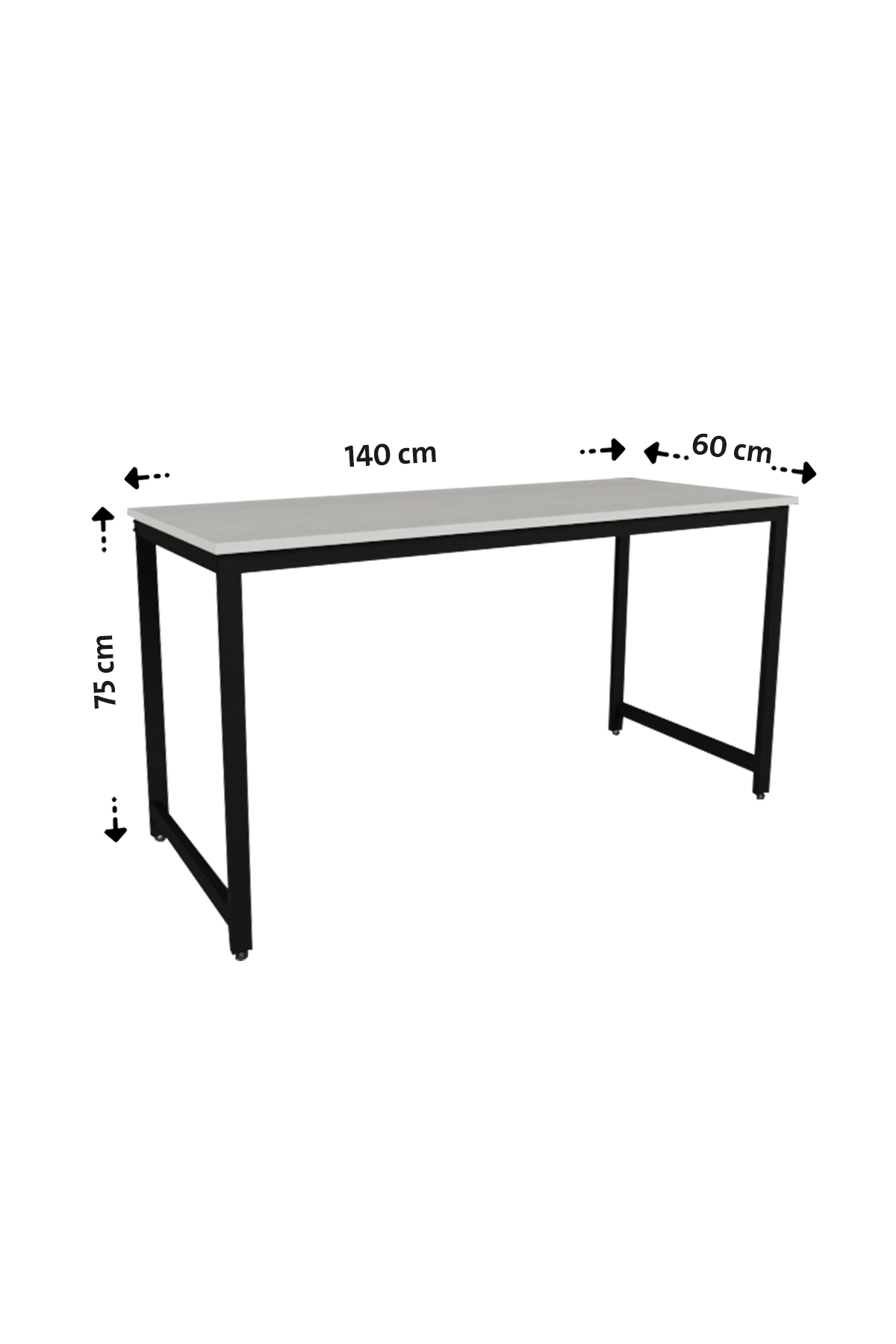 Çalışma Masası Bilgisayar Masası Ofis Masası 60x140 | Beyaz – Siyah Ayak