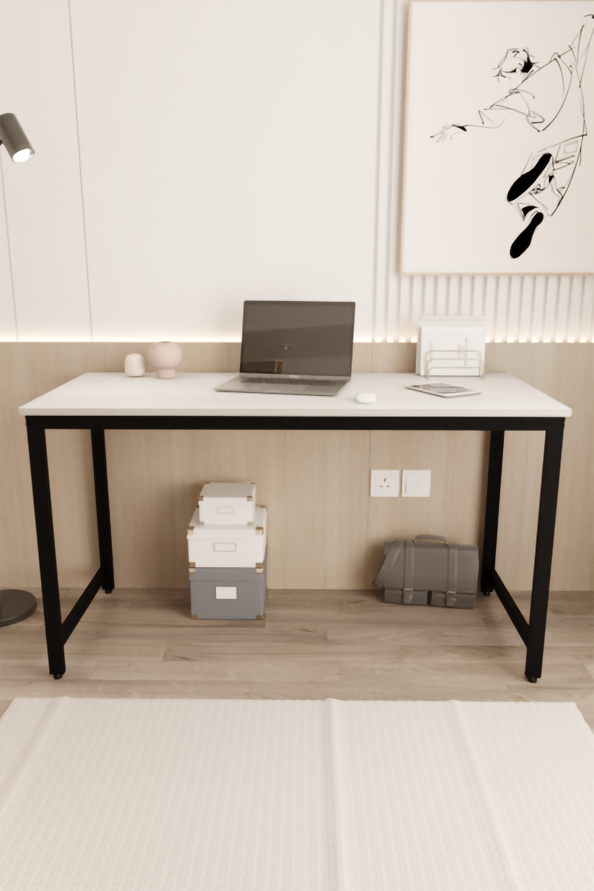 Çalışma Masası Bilgisayar Masası Ofis Masası 60x140 | Beyaz – Siyah Ayak