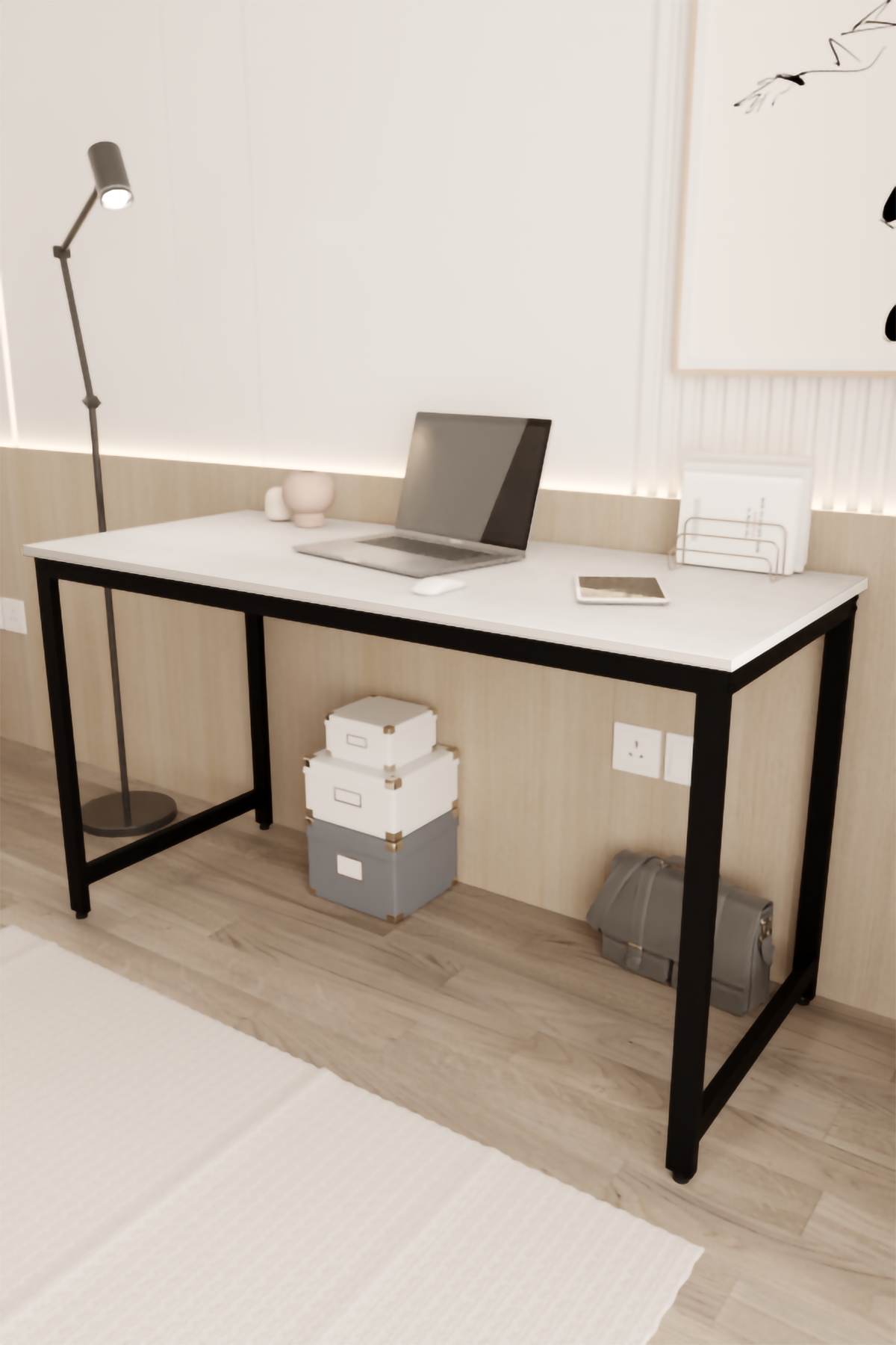 Çalışma Masası Bilgisayar Masası Ofis Masası 60x140 | Beyaz – Siyah Ayak