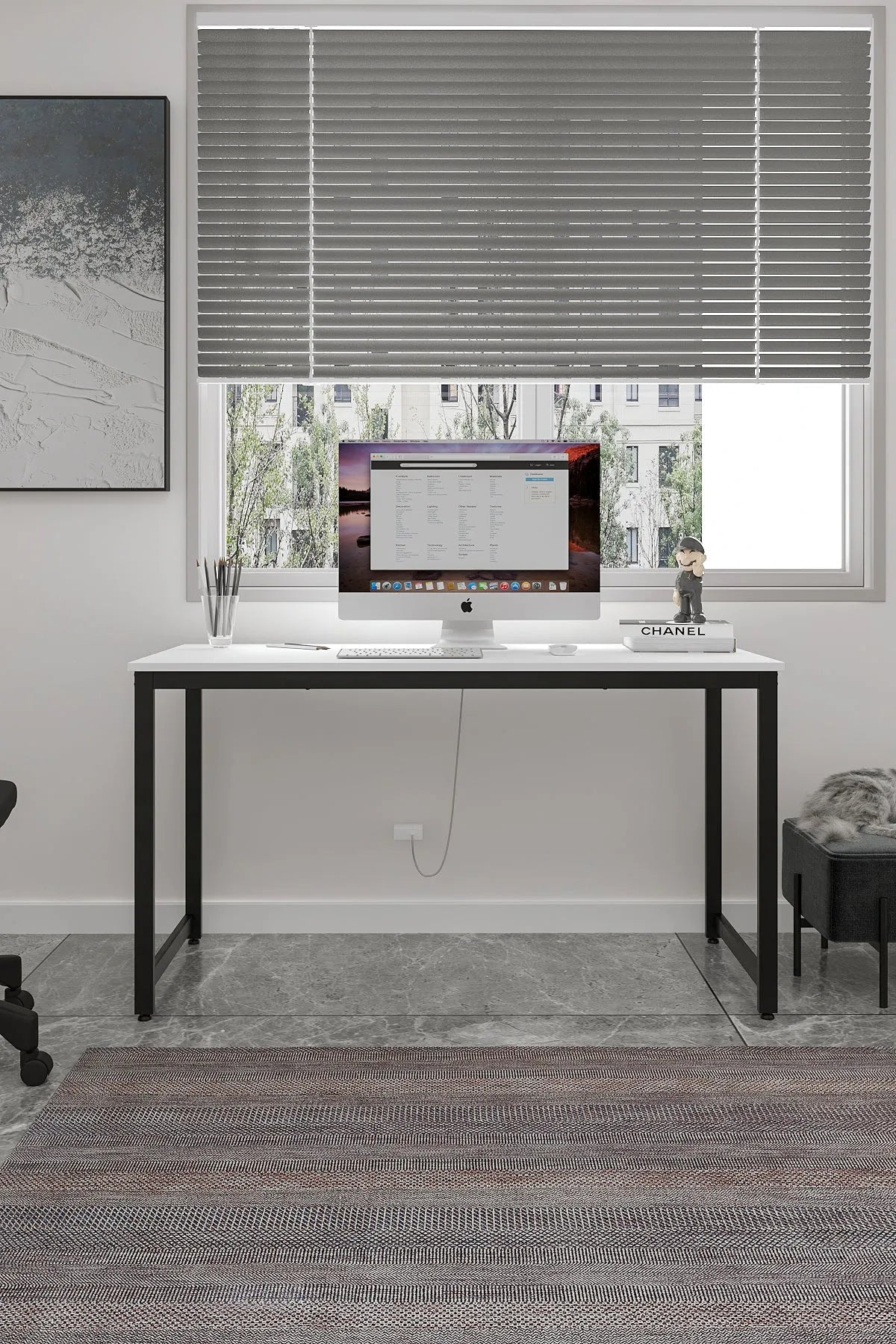 Çalışma Masası Bilgisayar Masası Ofis Masası 60x140 | Beyaz – Siyah Ayak