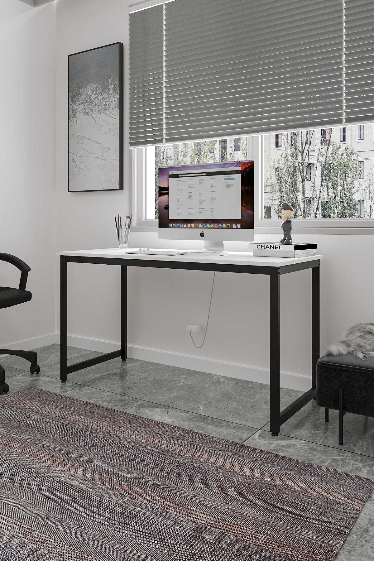 Çalışma Masası Bilgisayar Masası Ofis Masası 60x140 | Beyaz – Siyah Ayak