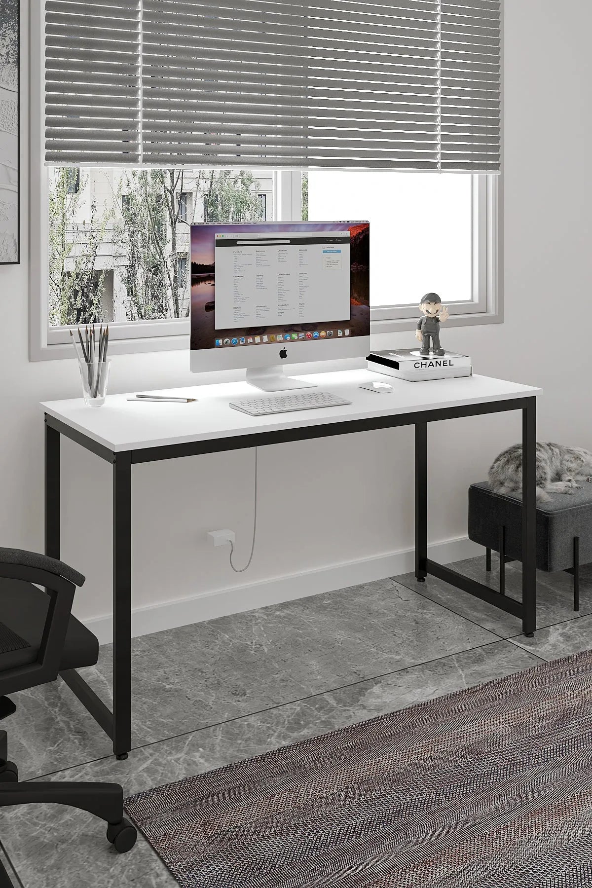 Çalışma Masası Bilgisayar Masası Ofis Masası 60x140 | Beyaz – Siyah Ayak