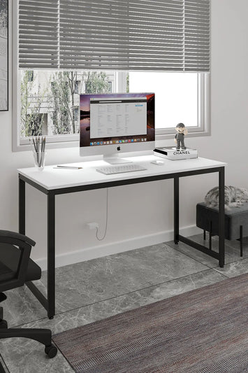 Çalışma Masası Bilgisayar Masası Ofis Masası 60x140 | Beyaz – Siyah Ayak
