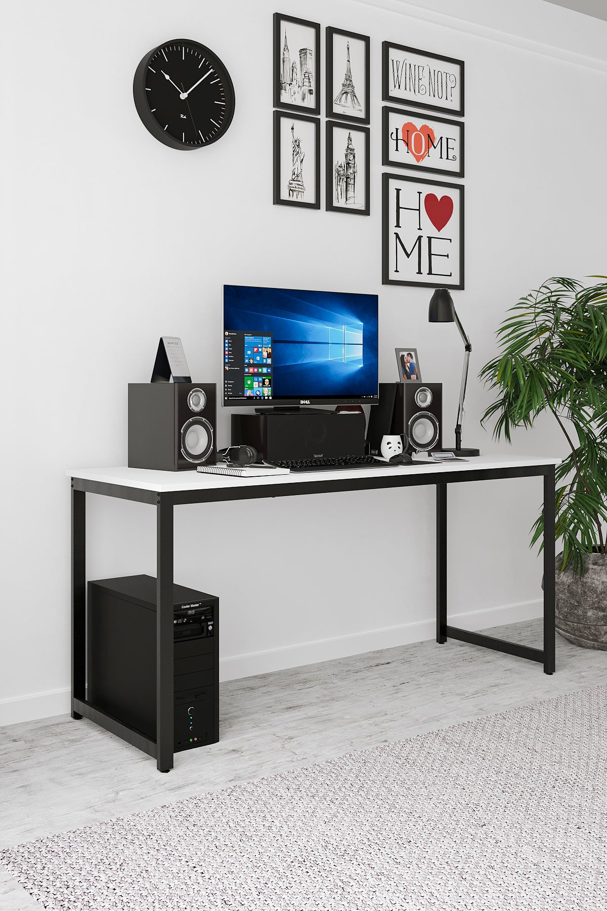 Flinder Çalışma Masası Bilgisayar Masası Ofis Masası 60x160 | Beyaz – Siyah Ayak