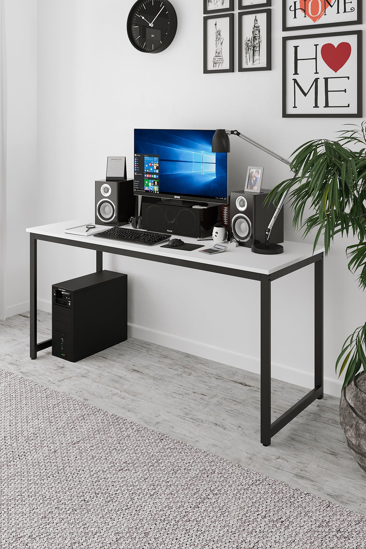 Flinder Çalışma Masası Bilgisayar Masası Ofis Masası 60x160 | Beyaz – Siyah Ayak