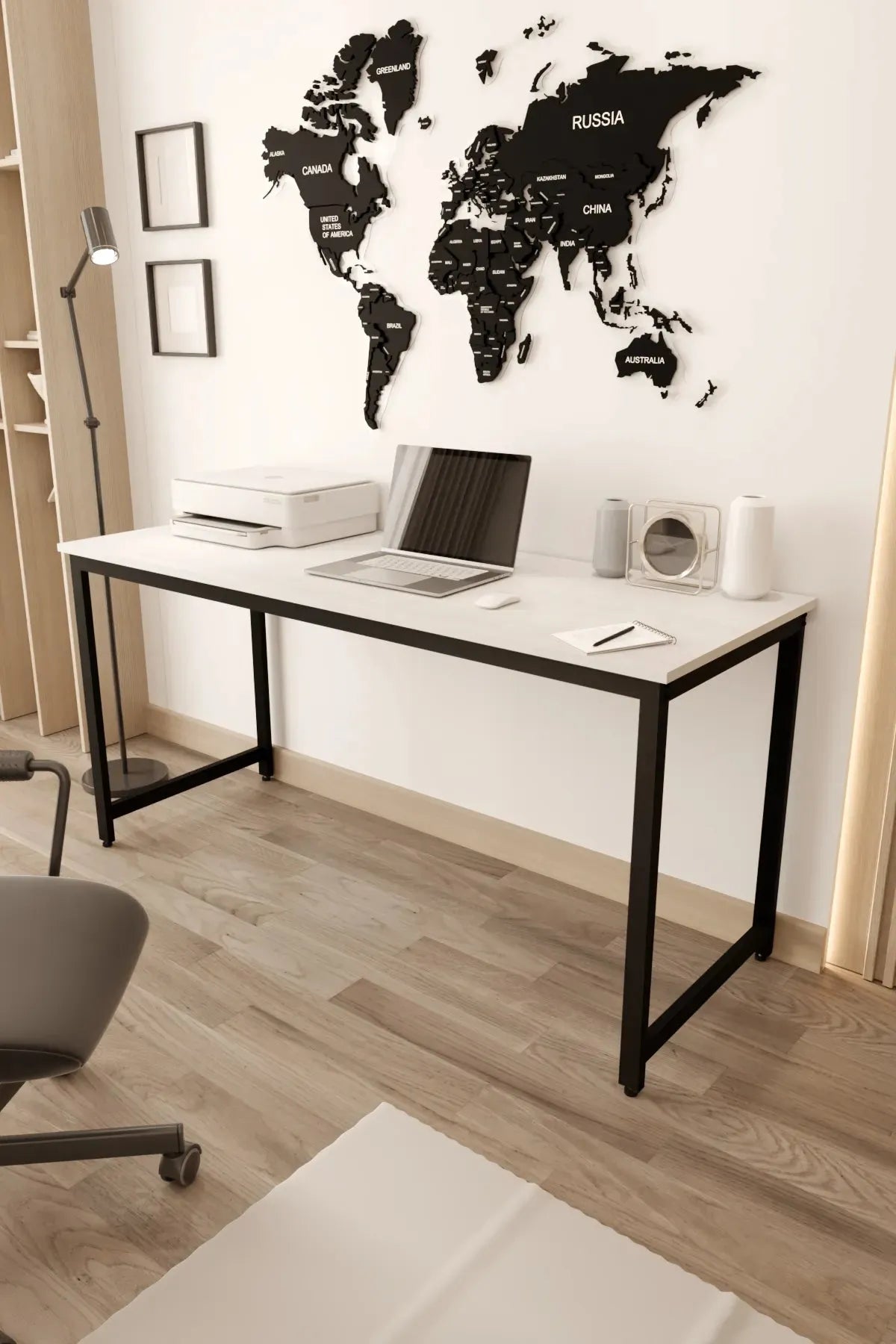 Çalışma Masası Bilgisayar Masası Ofis Masası 60x160 | Beyaz – Siyah Ayak