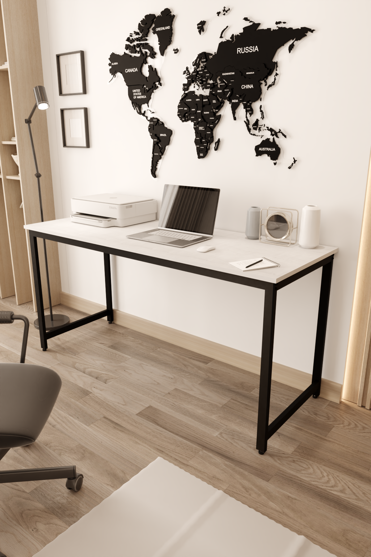 Flinder Çalışma Masası Bilgisayar Masası Ofis Masası 60x160 | Beyaz – Siyah Ayak