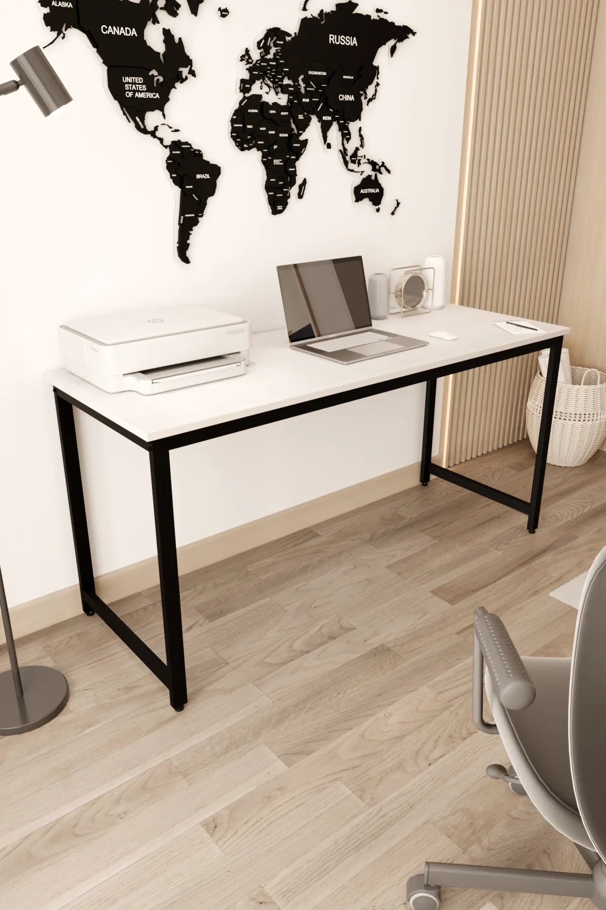 Çalışma Masası Bilgisayar Masası Ofis Masası 60x160 | Beyaz – Siyah Ayak