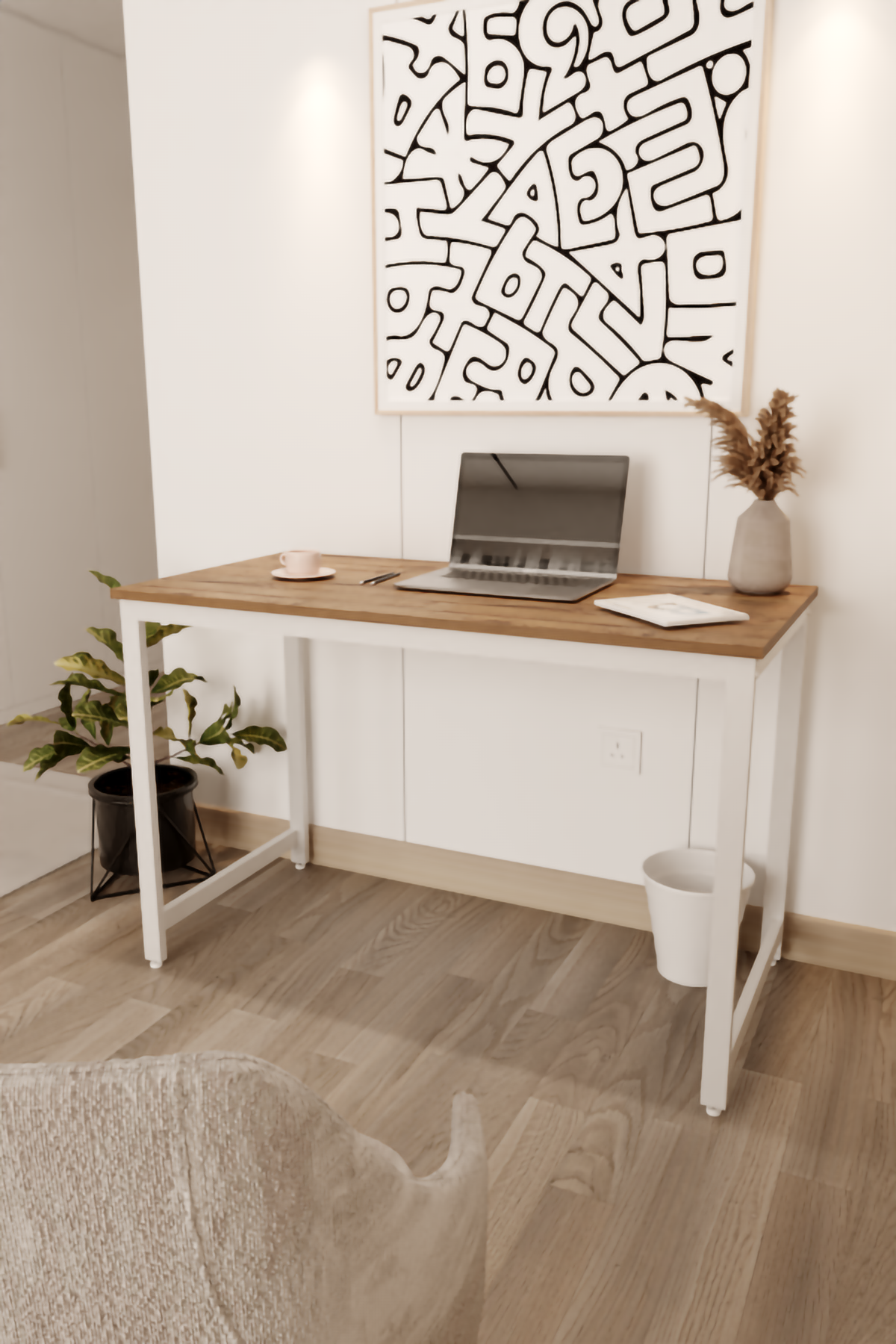 Flinder Çalışma Masası Bilgisayar Masası Ofis Masası 60x120 | Atlantik Çam – Beyaz Ayak