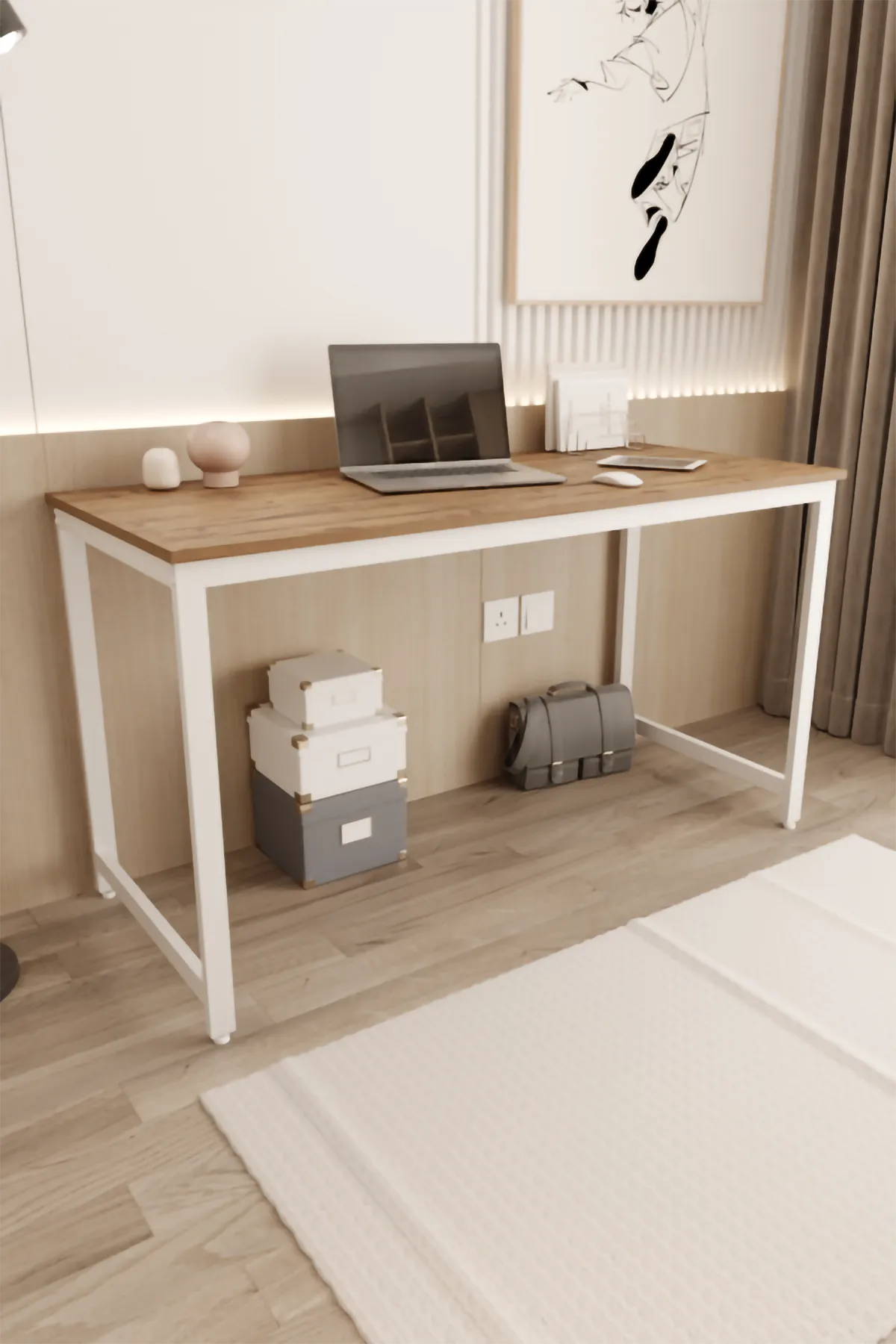 Çalışma Masası Bilgisayar Masası Ofis Masası 60x140 | Çam – Beyaz Ayak