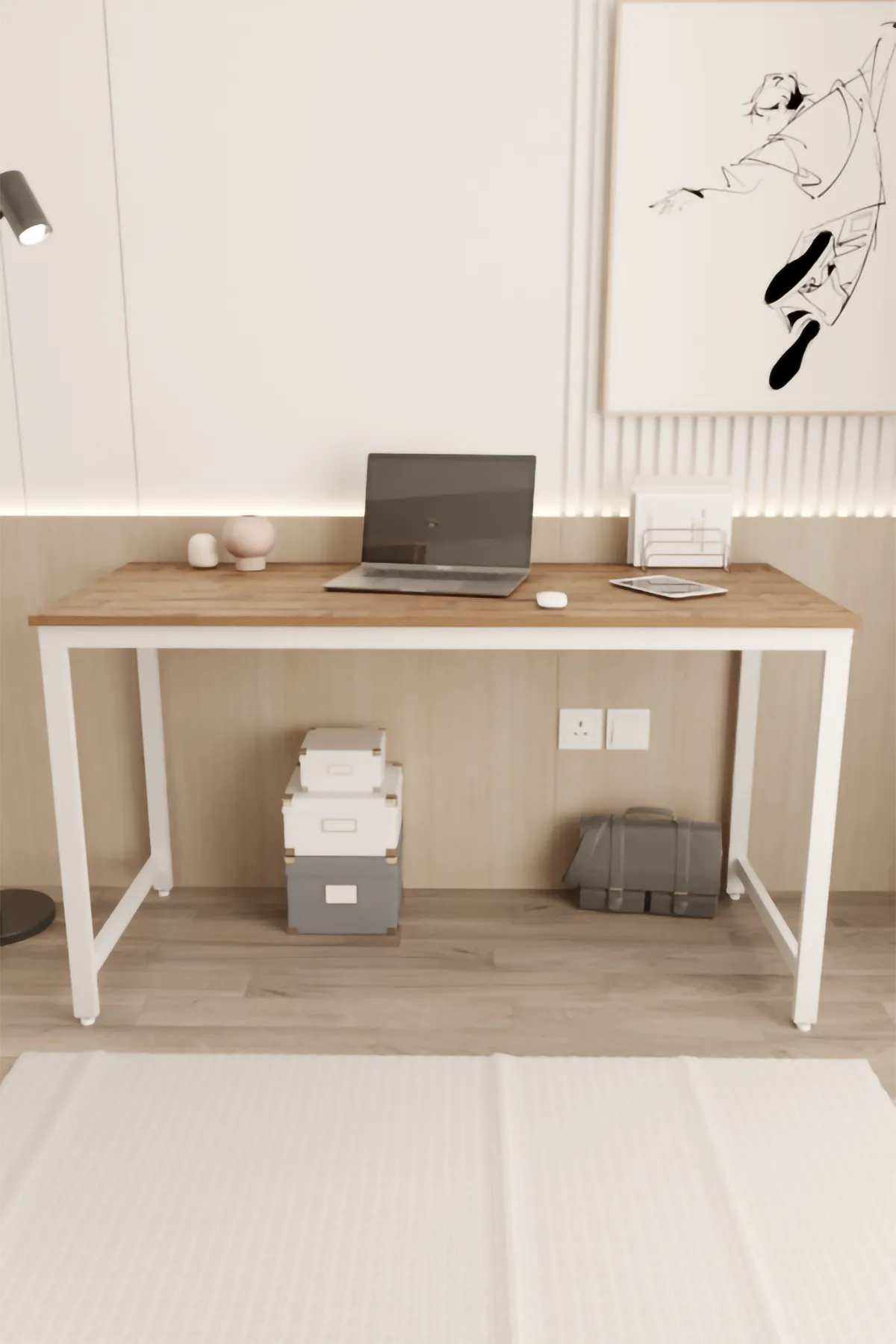 Çalışma Masası Bilgisayar Masası Ofis Masası 60x140 | Çam – Beyaz Ayak