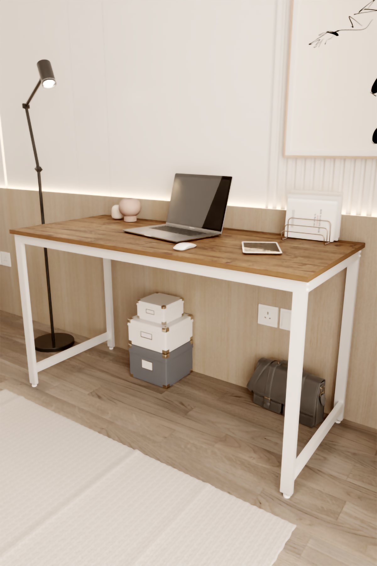 Flinder Çalışma Masası Bilgisayar Masası Ofis Masası 60x140 | Çam – Beyaz Ayak