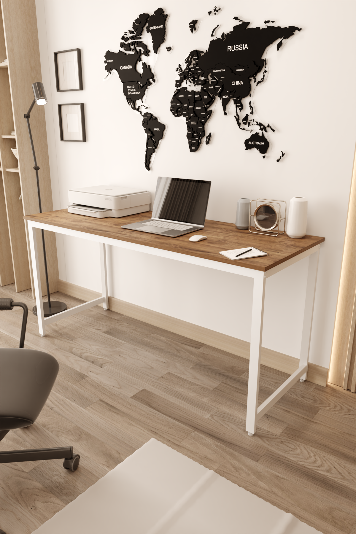 Flinder Çalışma Masası Bilgisayar Masası Ofis Masası 60x160 | Atlantik Çam – Beyaz Ayak