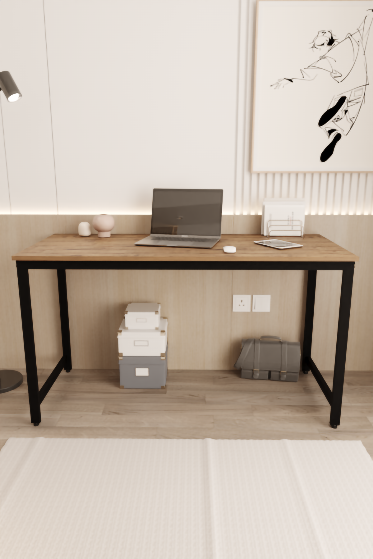 Flinder Çalışma Masası Bilgisayar Masası Ofis Masası 60x140 | Çam – Siyah Ayak