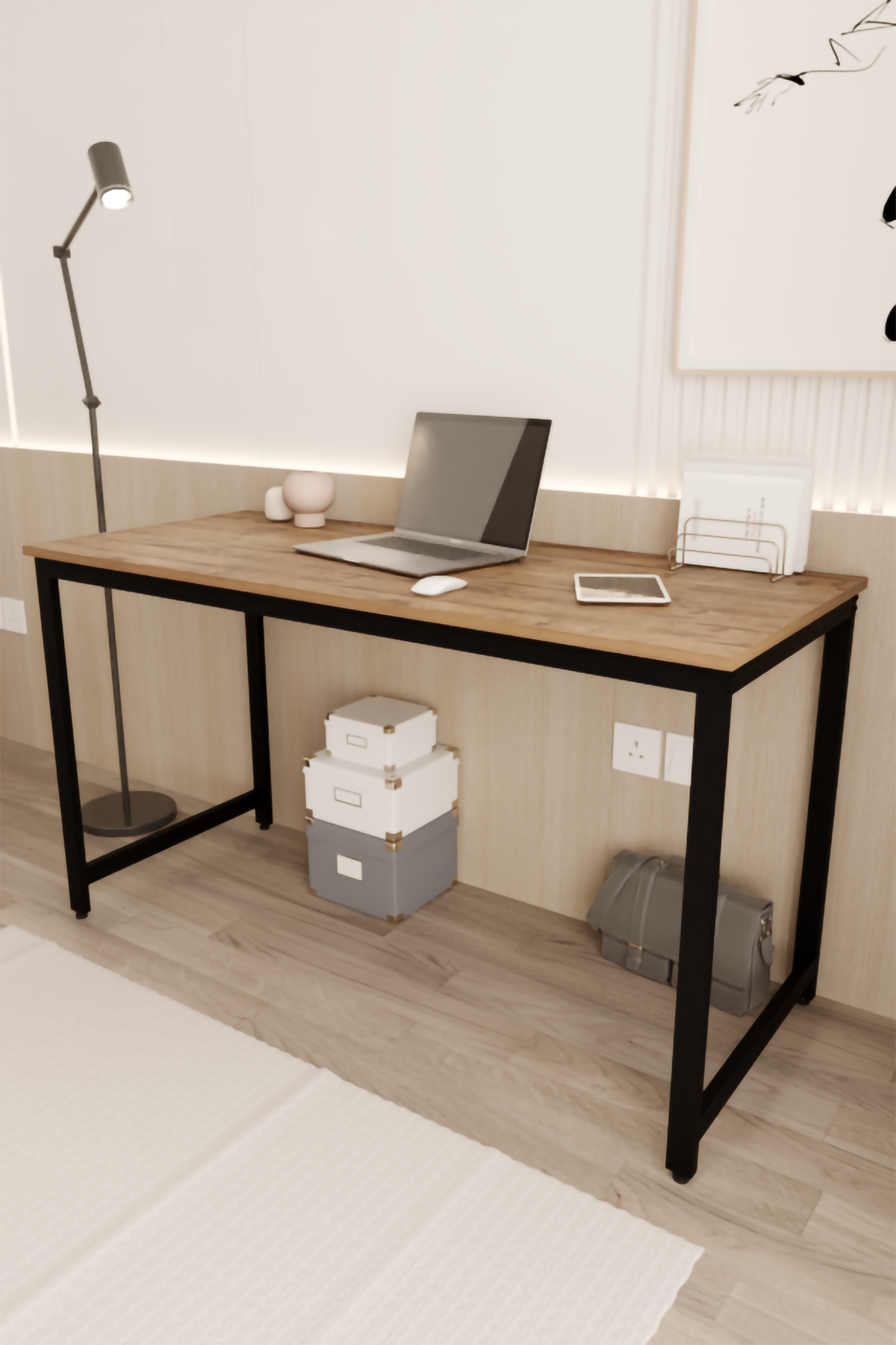 Flinder Çalışma Masası Bilgisayar Masası Ofis Masası 60x140 | Çam – Siyah Ayak