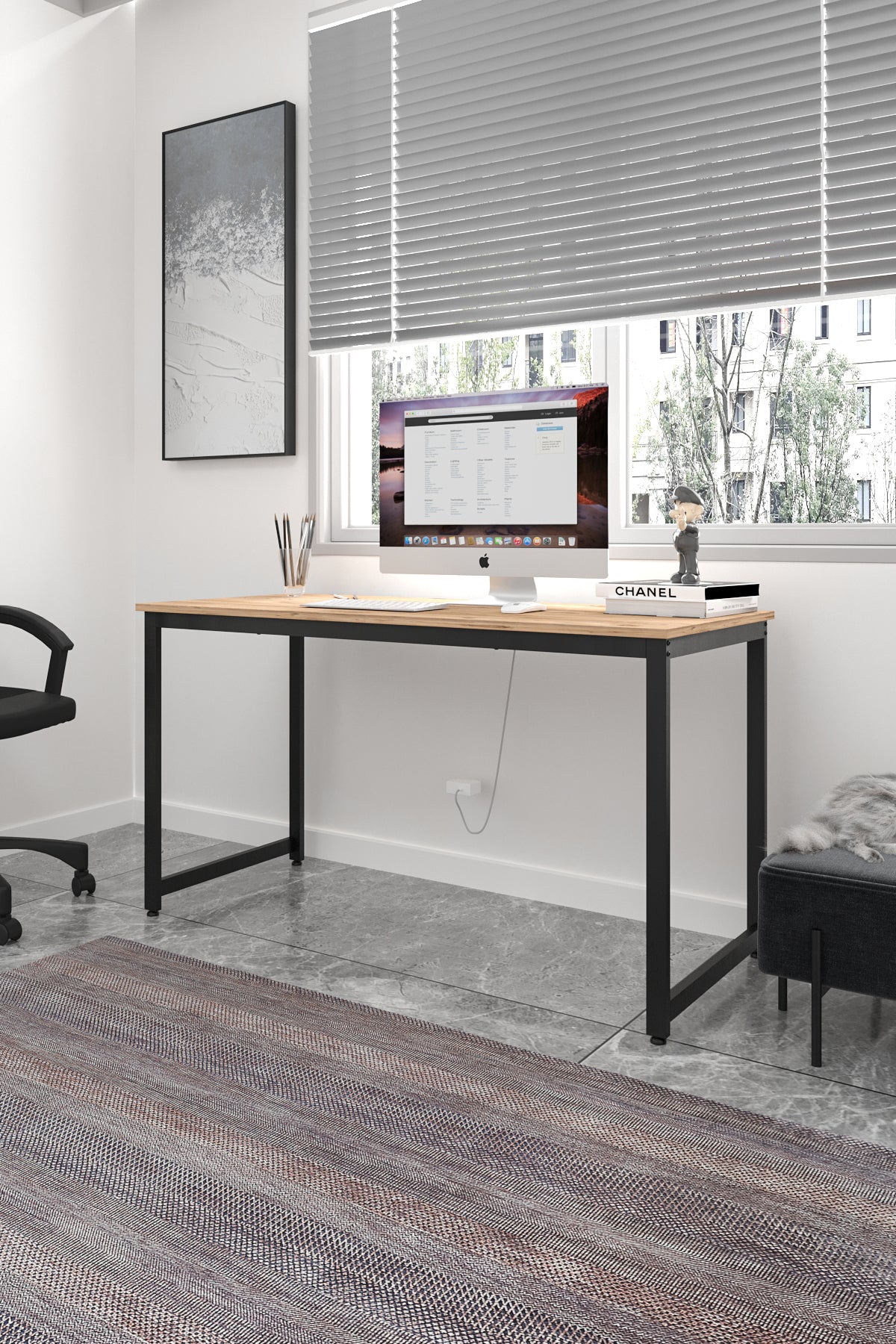 Flinder Çalışma Masası Bilgisayar Masası Ofis Masası 60x140 | Çam – Siyah Ayak