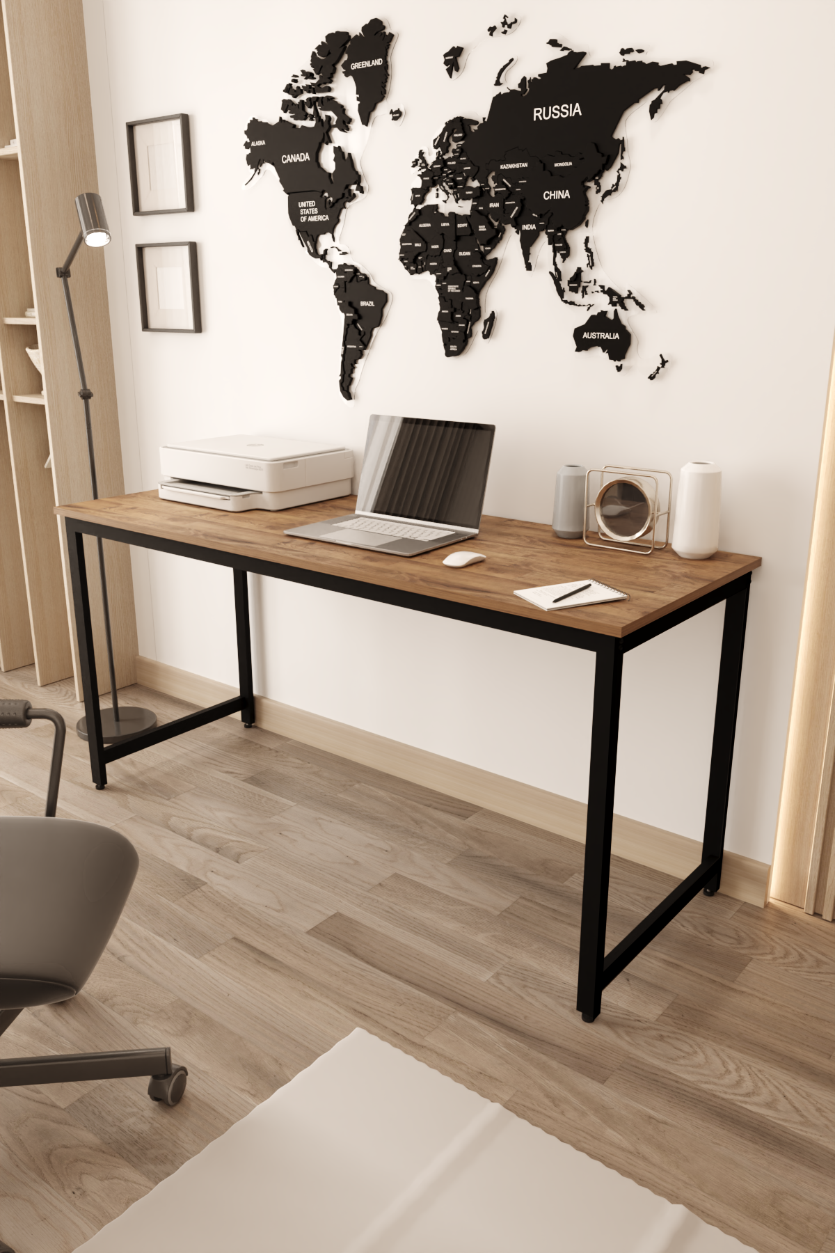 Flinder Çalışma Masası Bilgisayar Masası Ofis Masası 60x160 | Atlantik Çam – Siyah Ayak