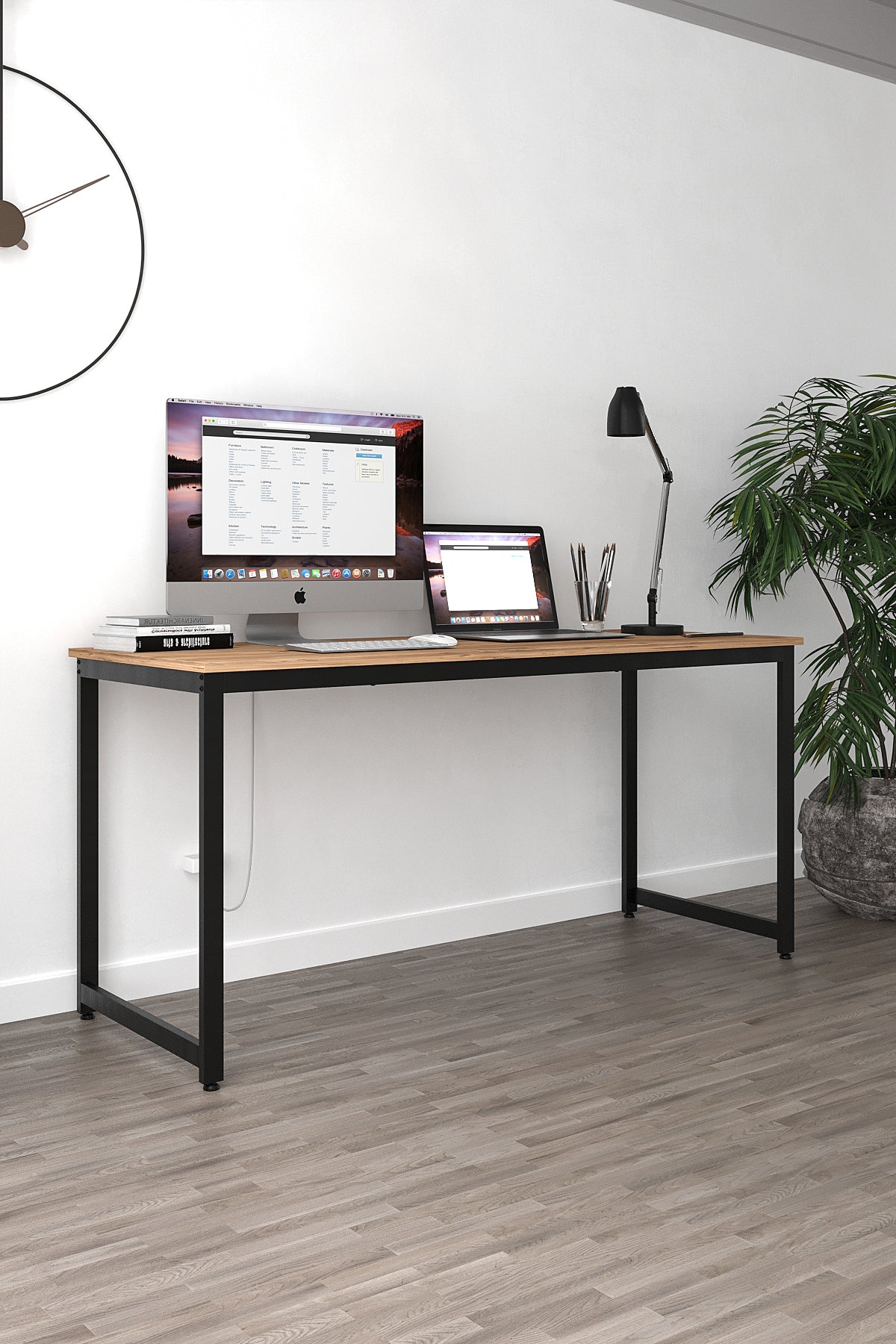 Flinder Çalışma Masası Bilgisayar Masası Ofis Masası 60x160 | Atlantik Çam – Siyah Ayak
