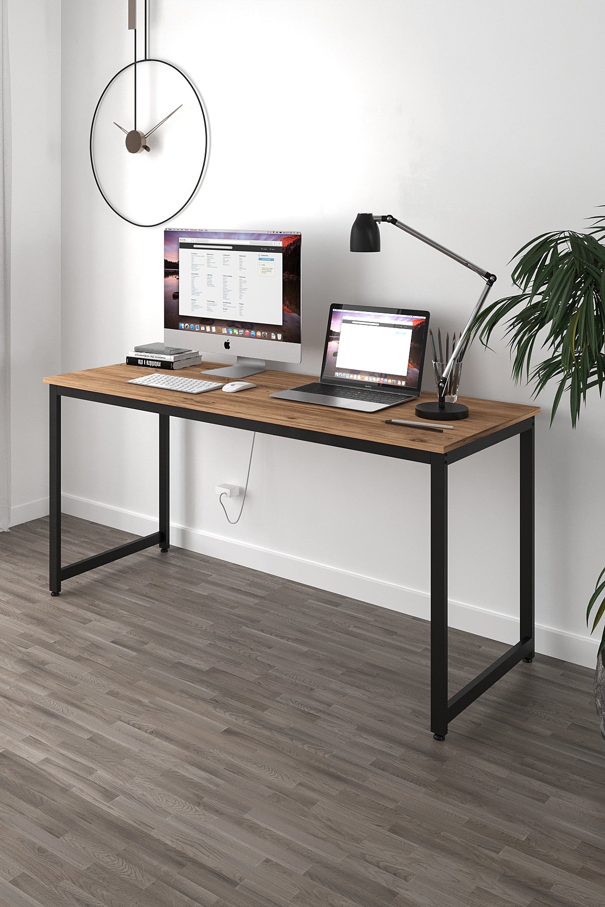 Flinder Çalışma Masası Bilgisayar Masası Ofis Masası 60x160 | Atlantik Çam – Siyah Ayak