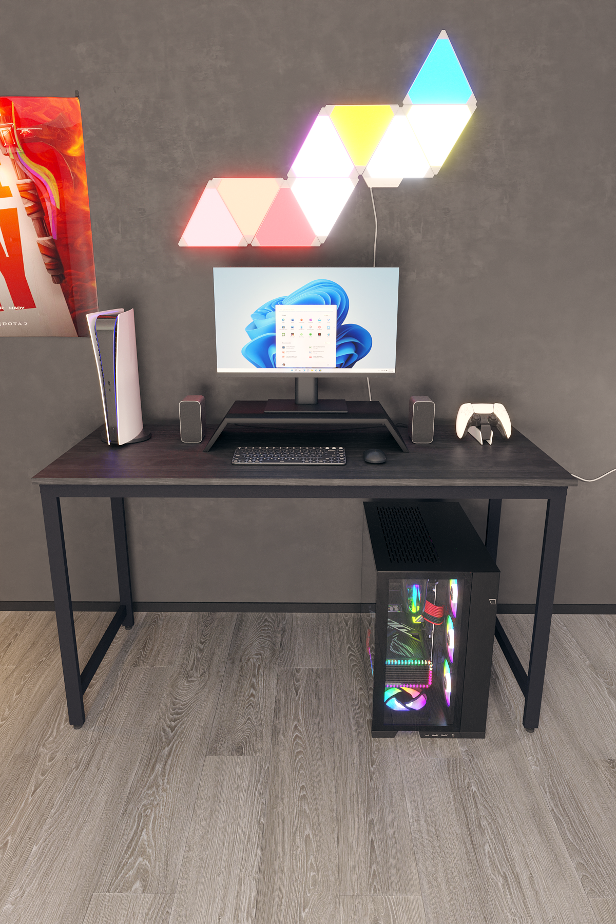 Flinder Oyuncu Masası Bilgisayar Masası Gaming Masa 60x140 | Siyah Gamer Masası