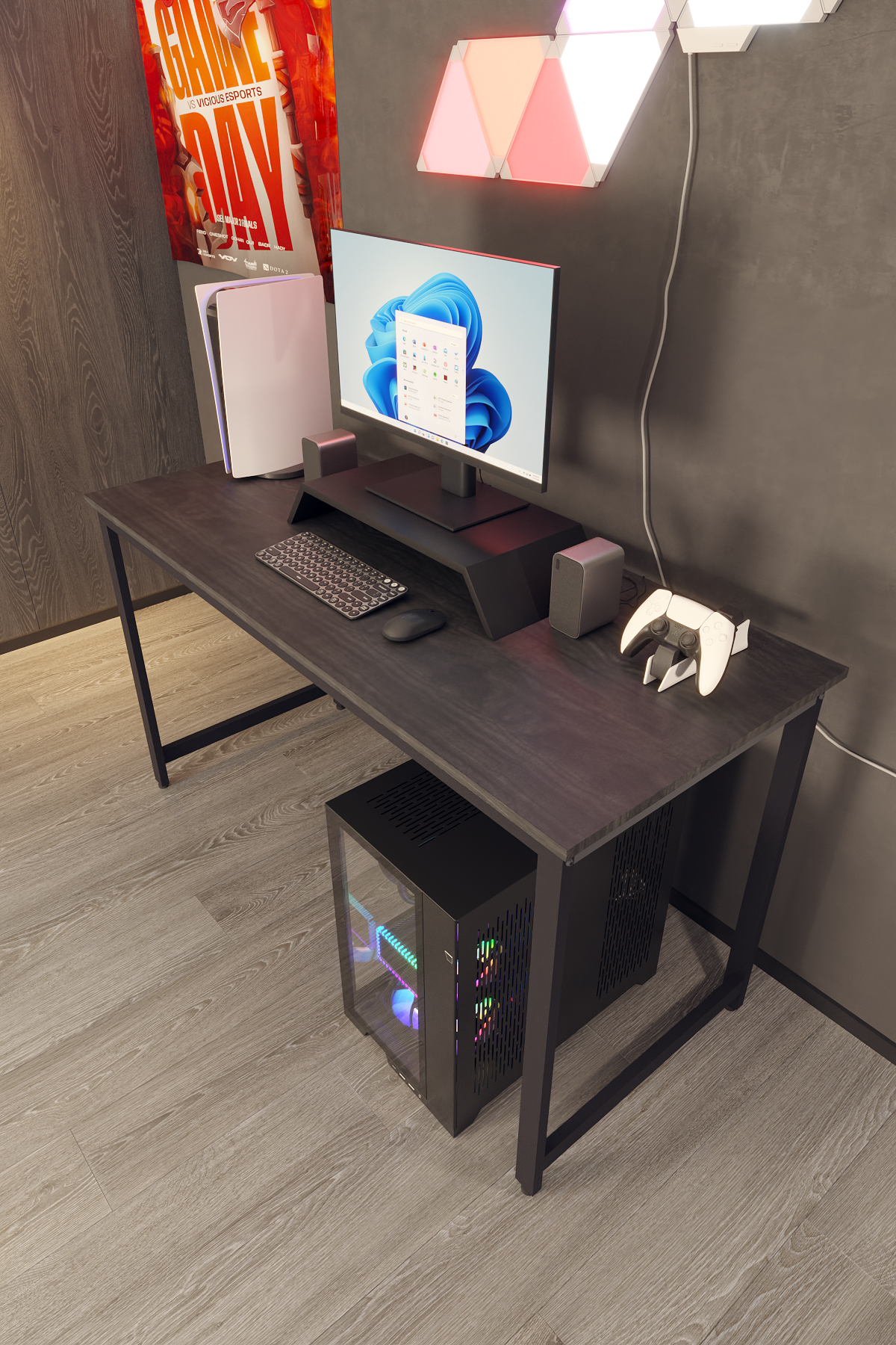 Flinder Oyuncu Masası Bilgisayar Masası Gaming Masa 60x140 | Siyah Gamer Masası