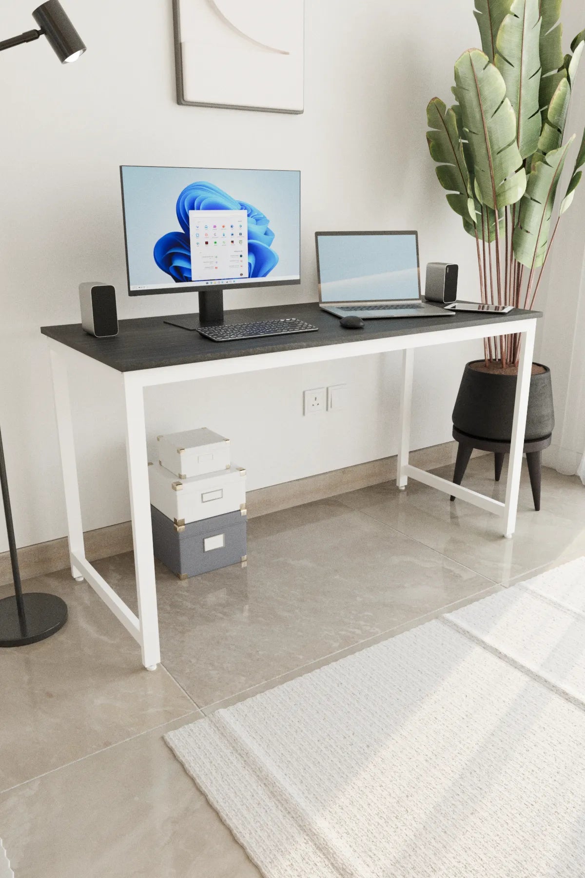 Çalışma Masası Bilgisayar Masası Ofis Masası 60x140 | Siyah – Beyaz Ayak