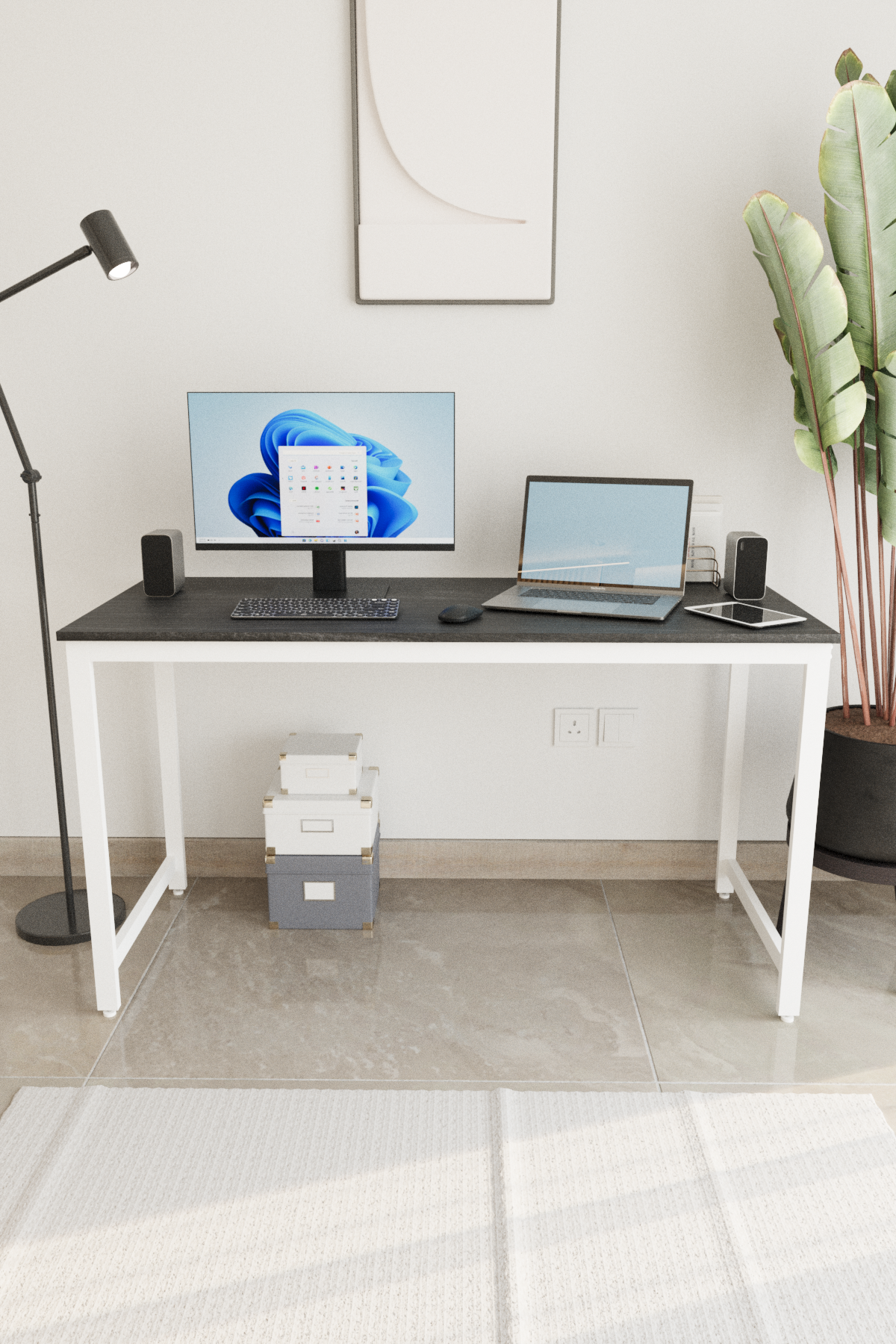 Çalışma Masası Bilgisayar Masası Ofis Masası 60x140 | Siyah – Beyaz Ayak