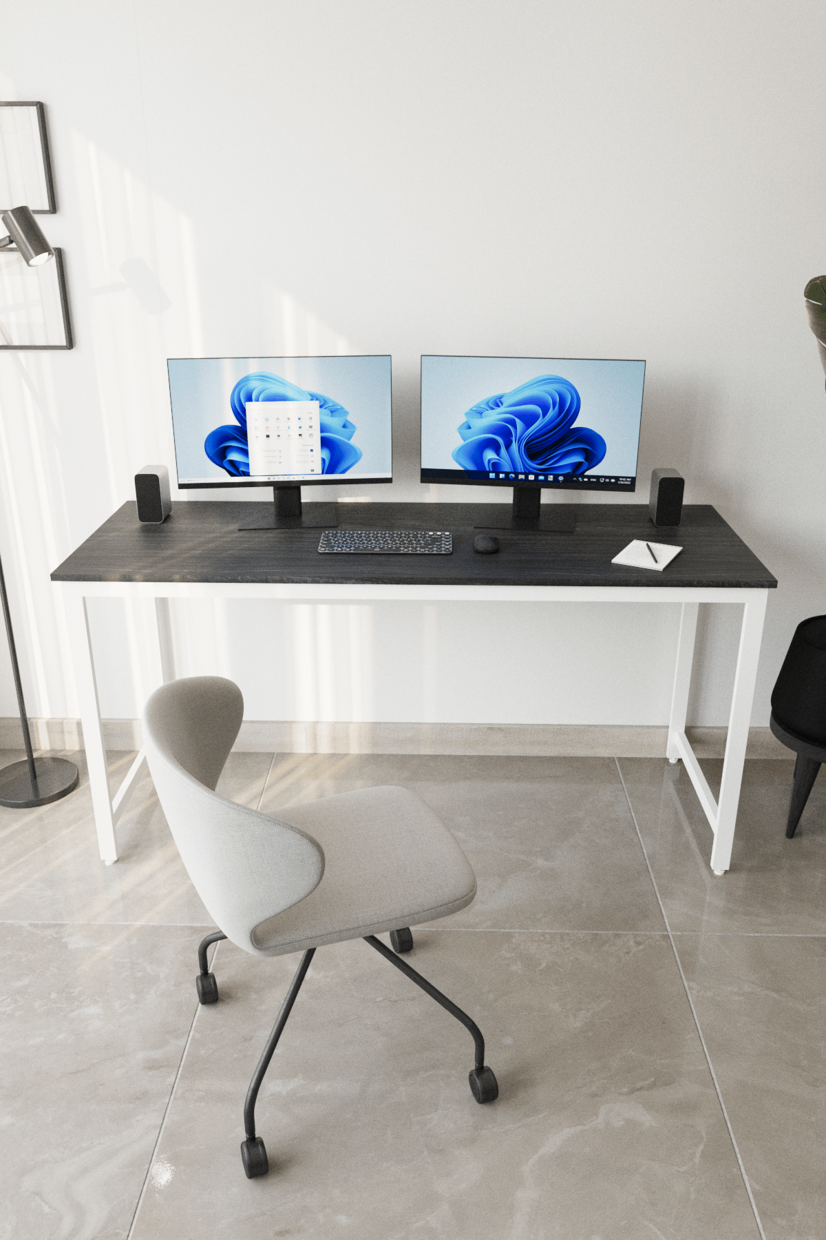 Flinder Çalışma Masası Bilgisayar Masası Ofis Masası 60x160 | Siyah – Beyaz Ayak