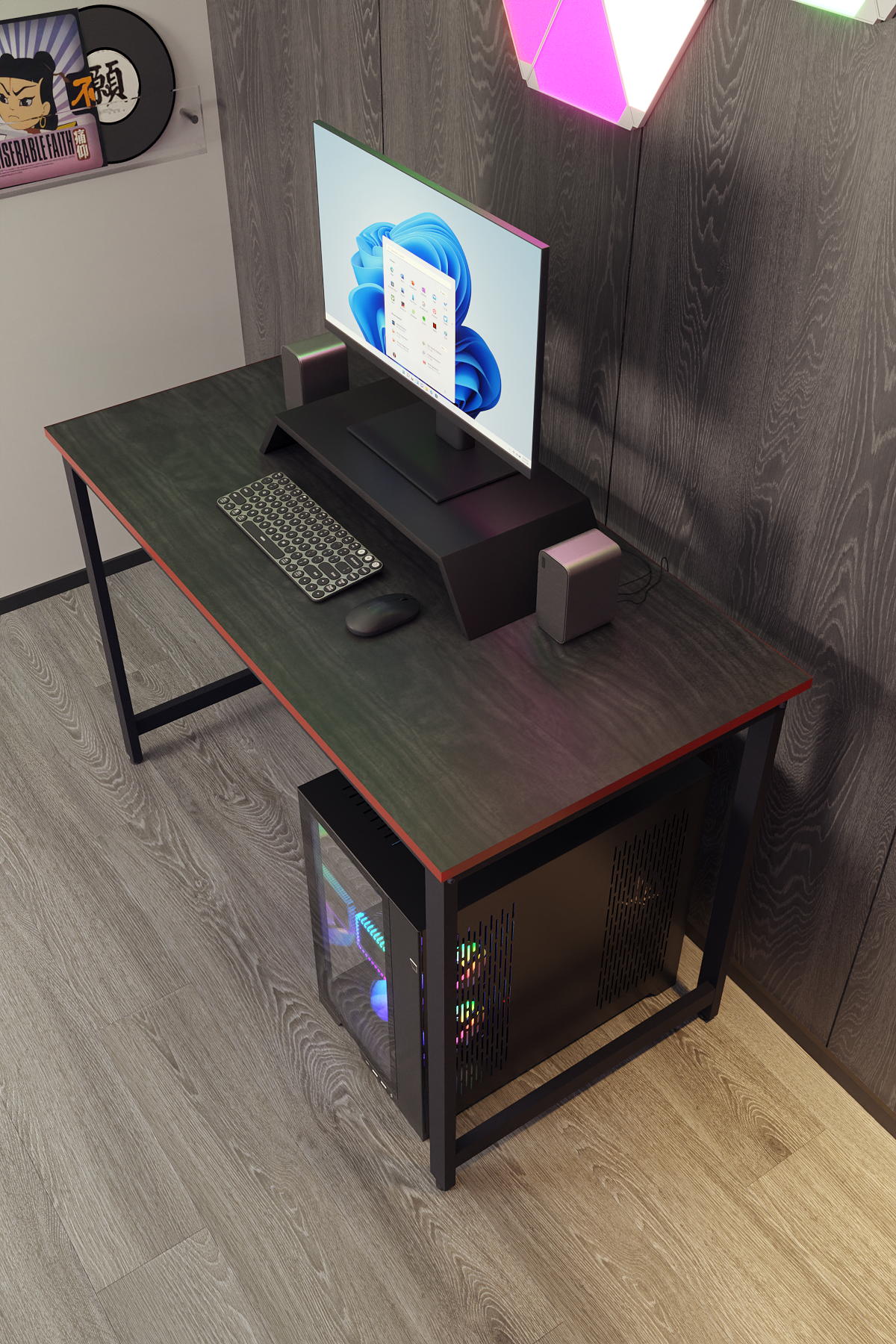 Flinder Oyuncu Masası Bilgisayar Masası Gaming Masa 60x120 | Siyah Kırmızı Gamer Masası