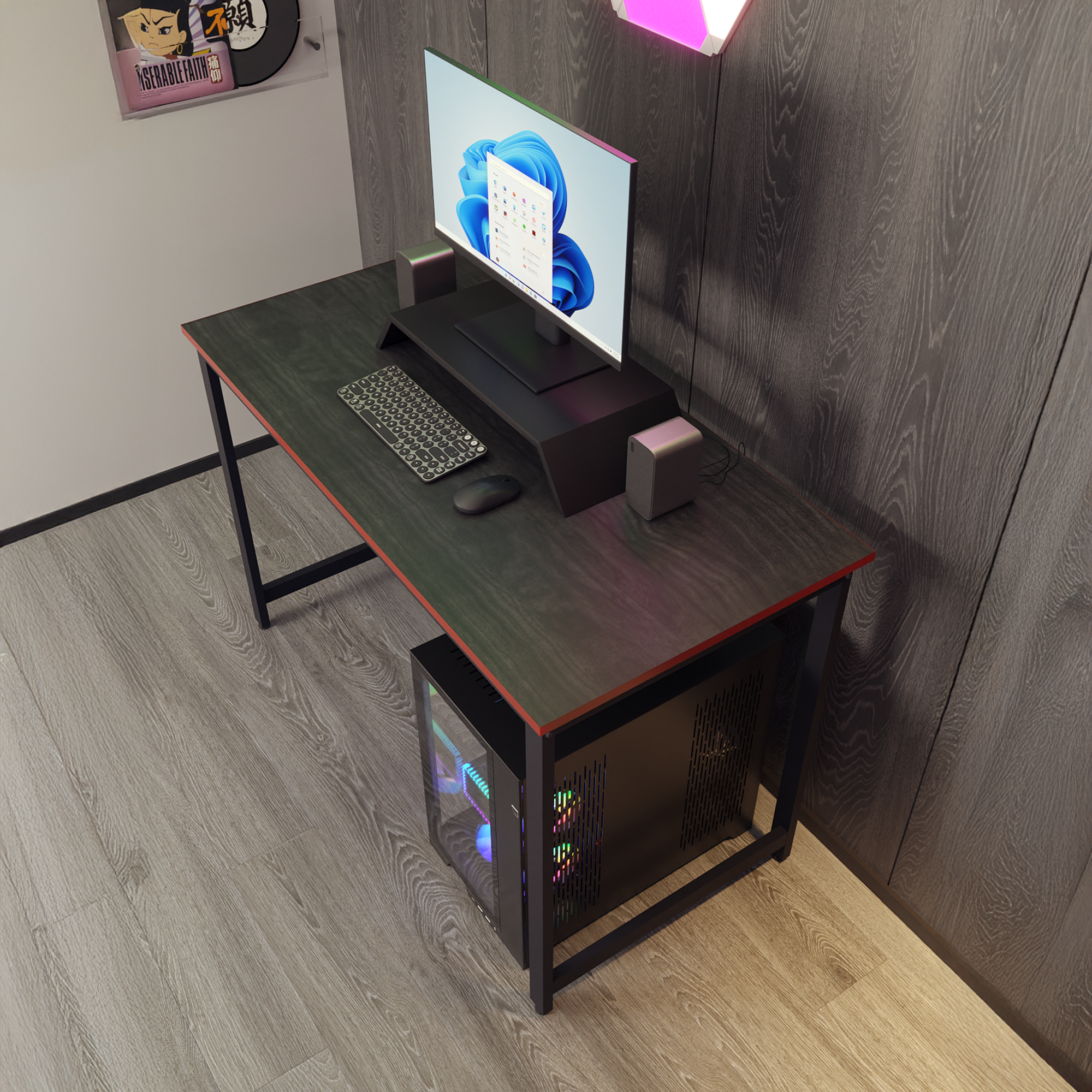 Flinder Oyuncu Masası Bilgisayar Masası Gaming Masa 60x120 | Siyah Kırmızı Gamer Masası