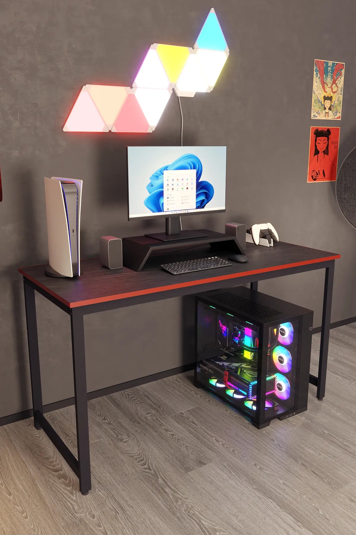 Oyuncu Masası Bilgisayar Masası Gaming Masa 60x140 | Siyah-Kırmızı Gamer Masası