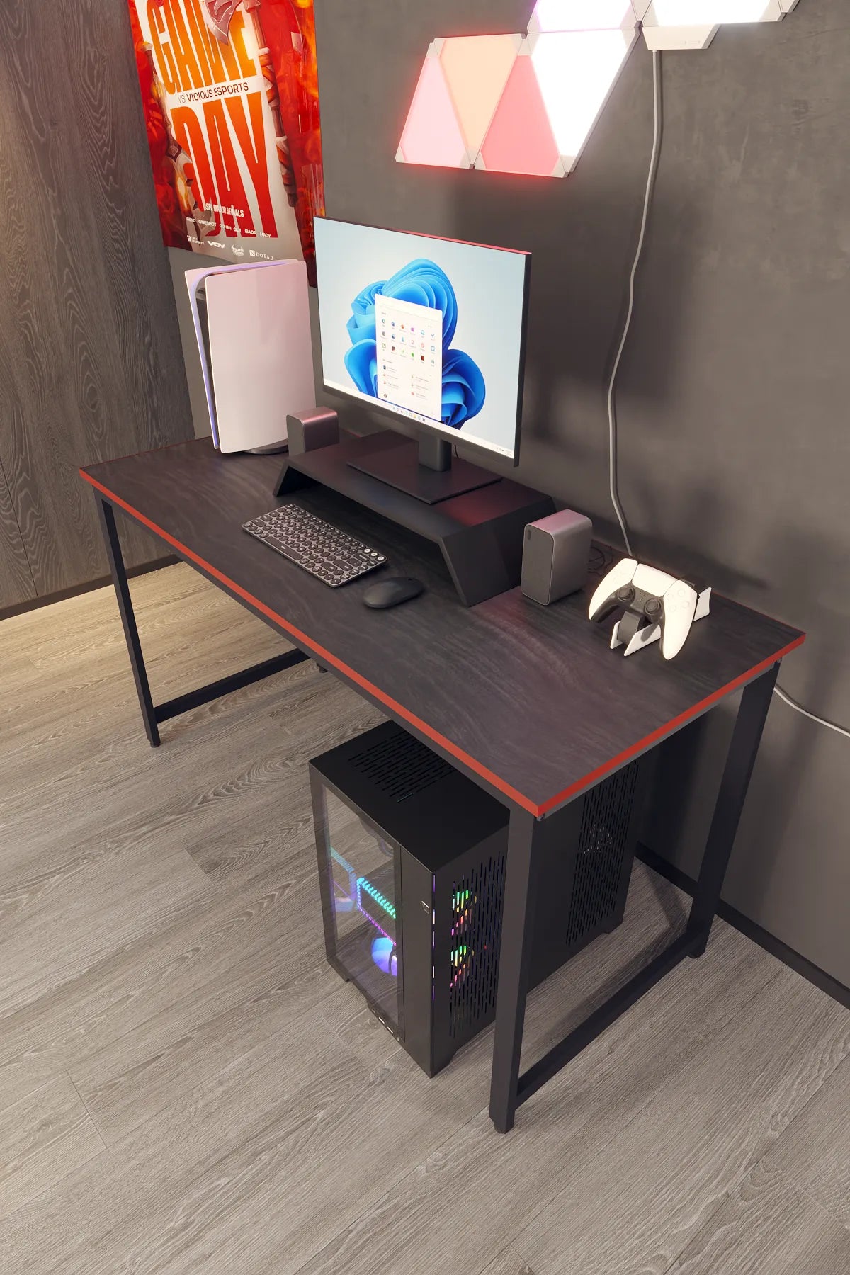 Oyuncu Masası Bilgisayar Masası Oyun Masası 60x140 | Siyah-Kırmızı Gamer Masası