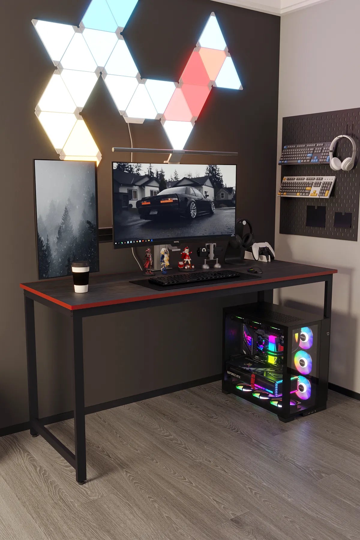 Oyuncu Masası Bilgisayar Masası Gaming Masa 60x160 | Siyah - Kırmızı Gamer Masası