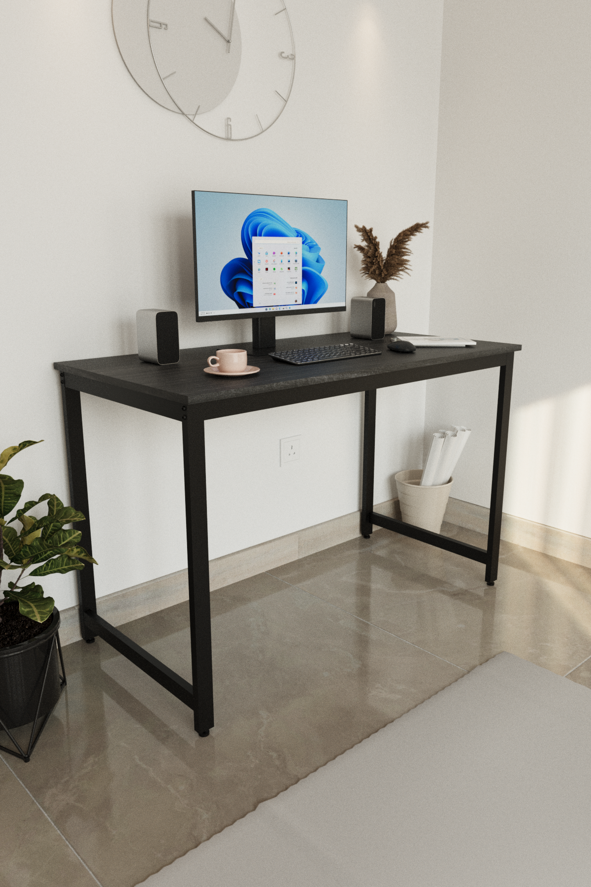 Flinder Çalışma Masası Bilgisayar Masası Ofis Masası 60x120 | Siyah Yüzey – Siyah Ayak