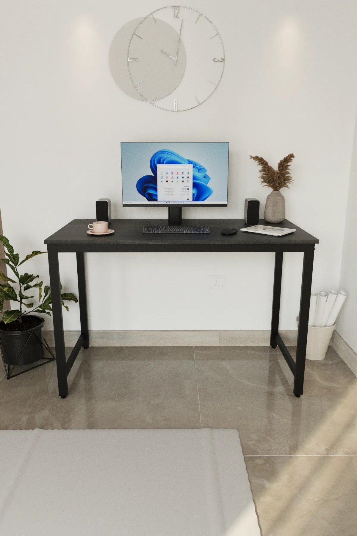 Çalışma Masası Bilgisayar Masası Ofis Masası 60x120 | Siyah Yüzey – Siyah Ayak