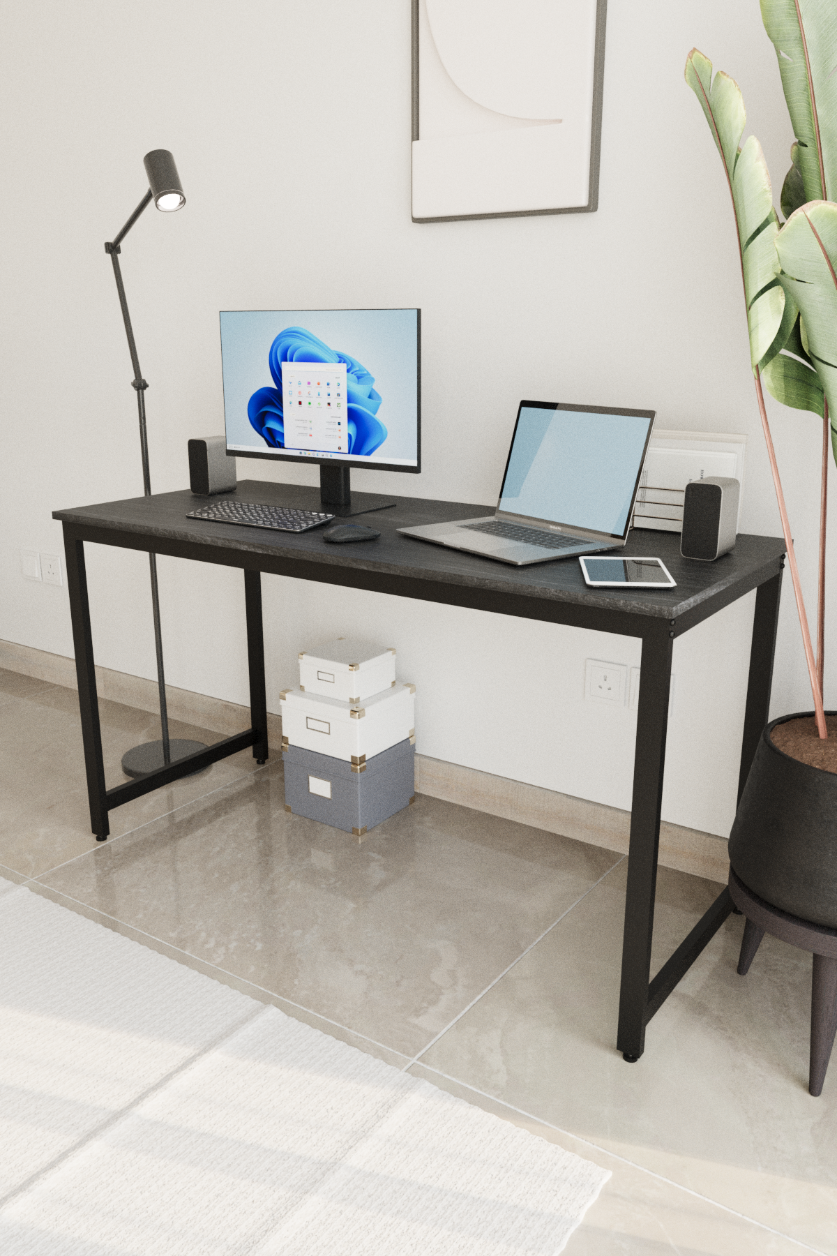 Flinder Çalışma Masası Bilgisayar Masası Ofis Masası 60x140 | Siyah – Siyah Ayak