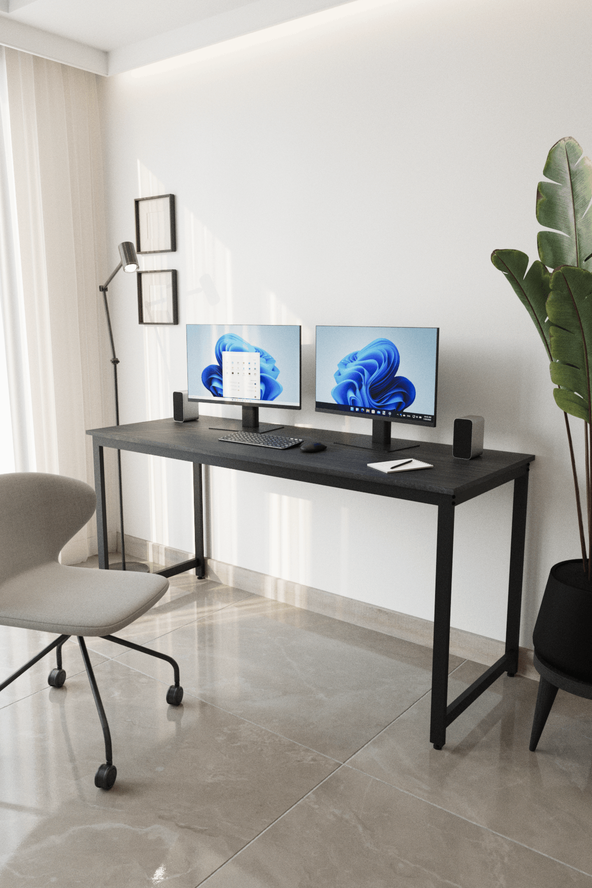 Flinder Çalışma Masası Bilgisayar Masası Ofis Masası 60x160 | Siyah – Siyah Ayak