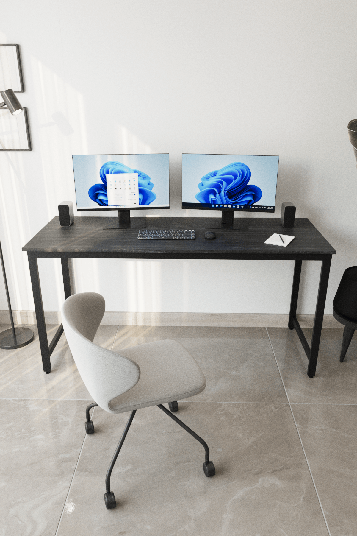 Flinder Çalışma Masası Bilgisayar Masası Ofis Masası 60x160 | Siyah – Siyah Ayak