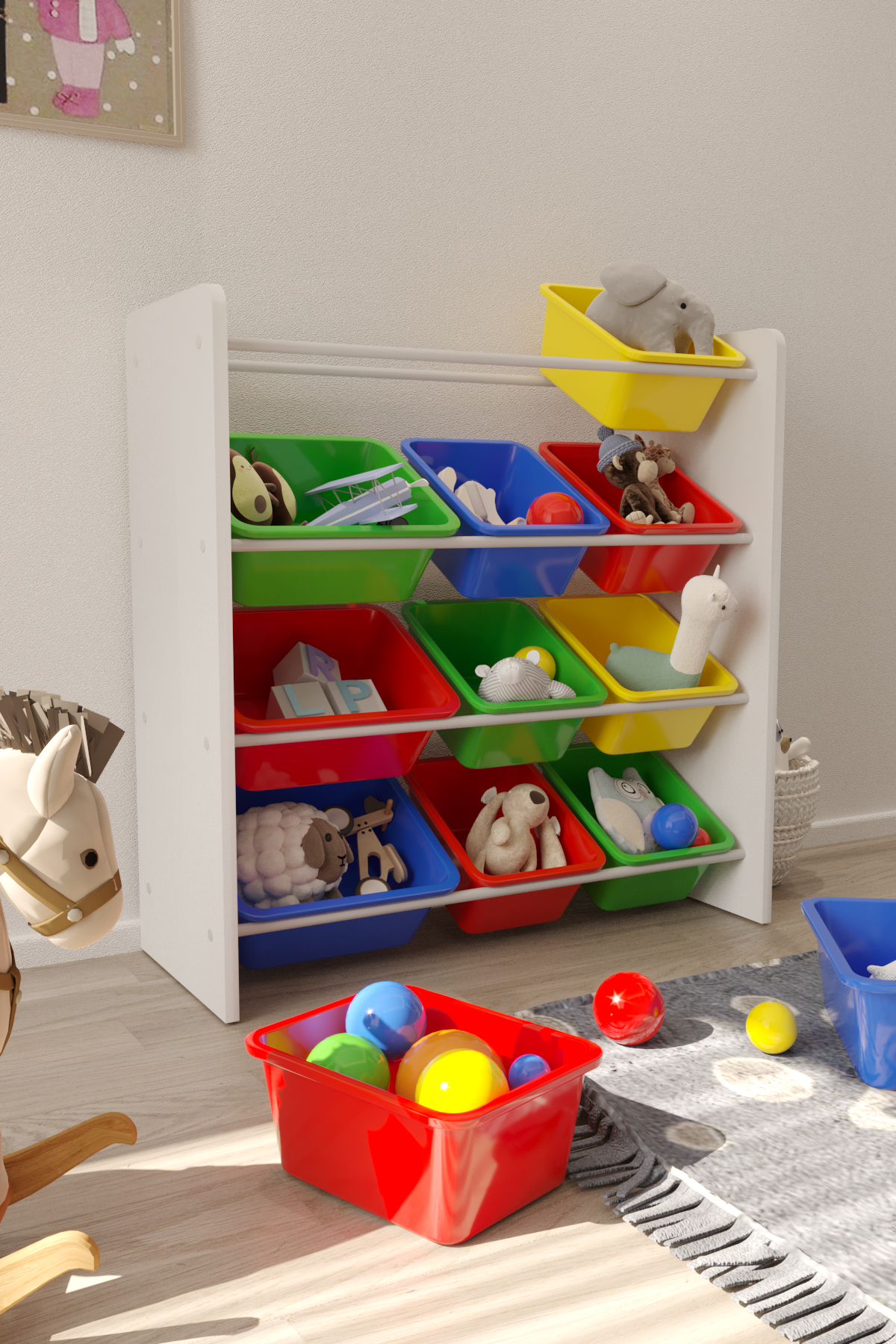 Flinder 12 Sepetli Montessori Oyuncak Dolabı | Çok Amaçlı Düzenleyici Dolap - Çok Renkli
