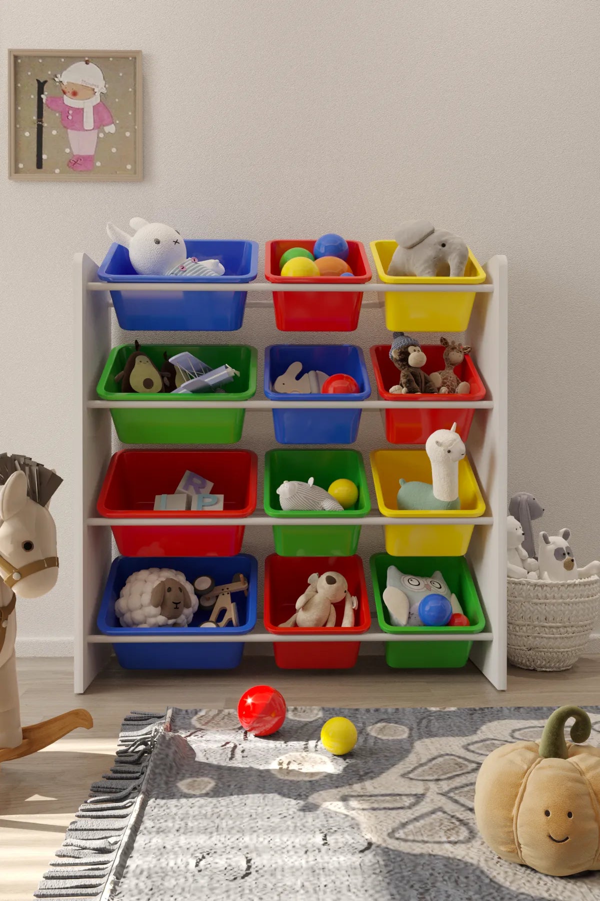 12 Sepetli Montessori Oyuncak Dolabı | Çok Amaçlı Düzenleyici Dolap - Çok Renkli