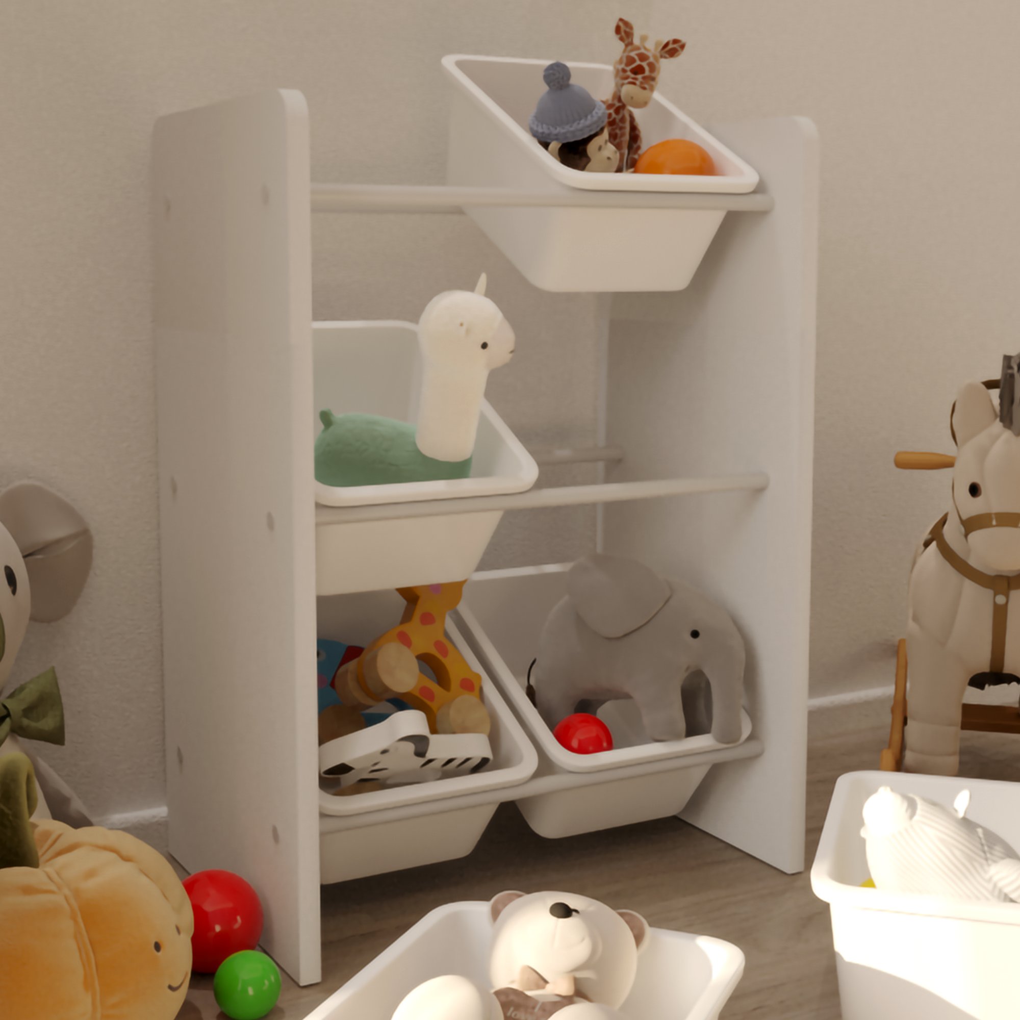 Flinder 6 Sepetli Montessori Oyuncak Dolabı | Çok Amaçlı Düzenleyici Dolap - Beyaz