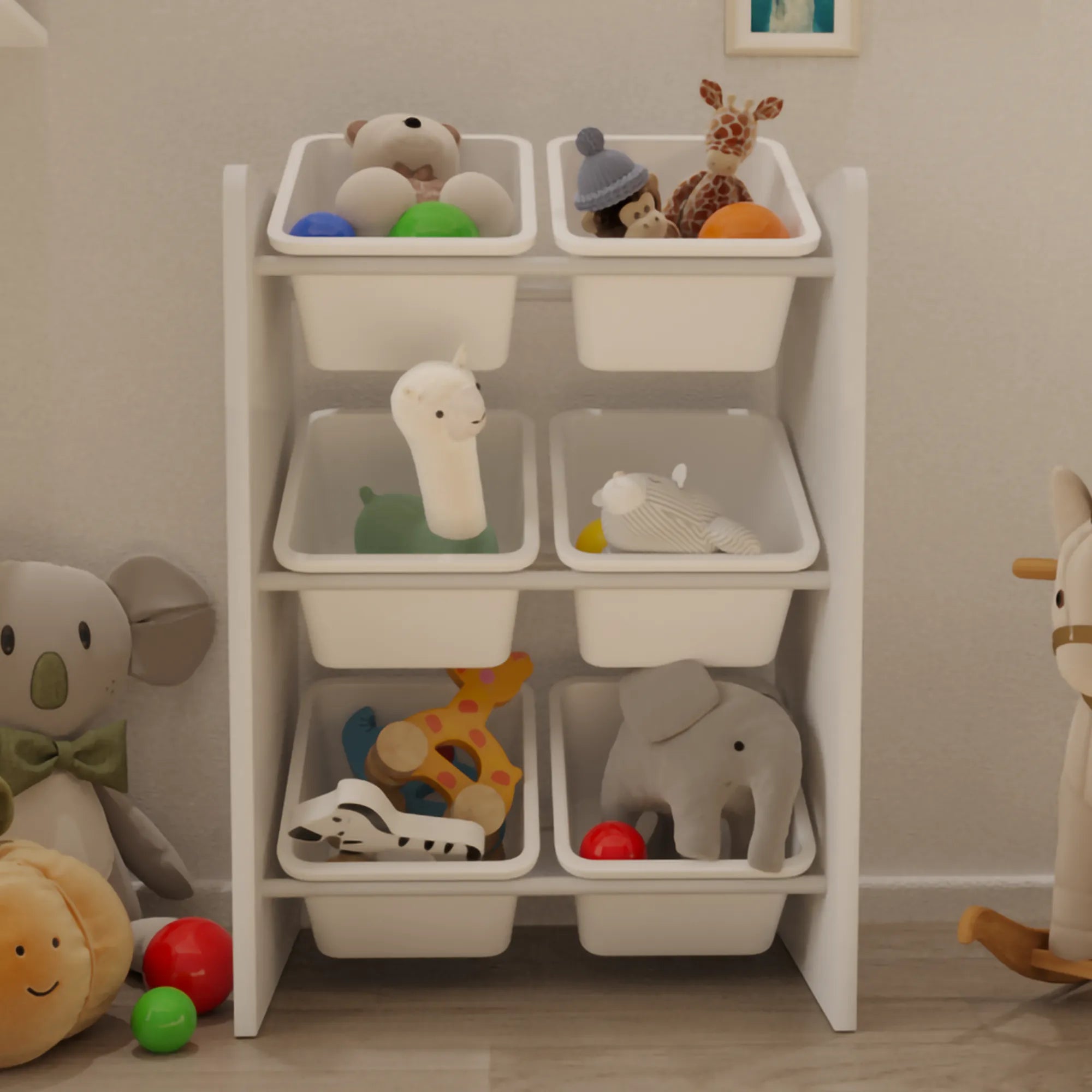 6 Sepetli Montessori Oyuncak Dolabı | Çok Amaçlı Düzenleyici Dolap - Beyaz